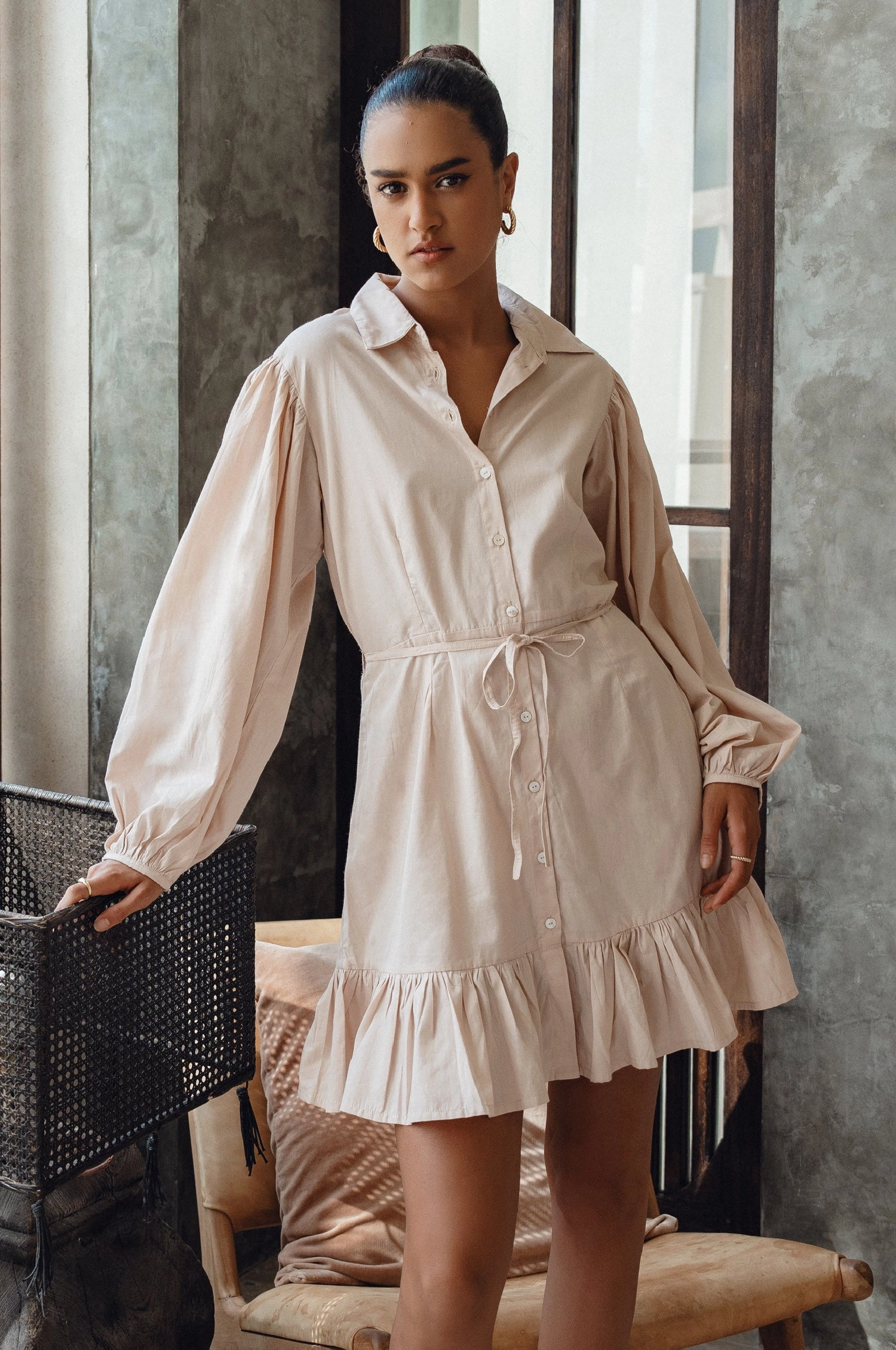 Malina Button Down Cotton Mini Dress (Sale) Statement-Buttons