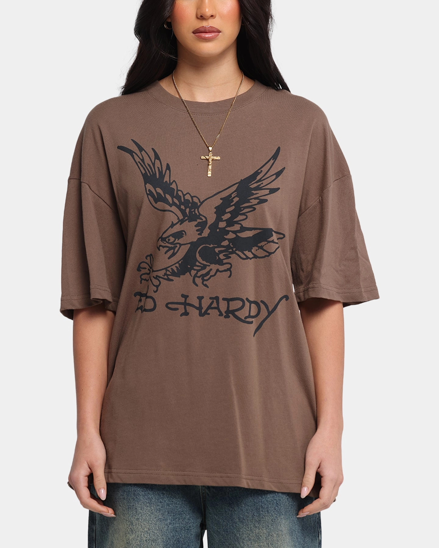FlexibleCuffs OEKOTEX Certified Fabric Ed Hardy Eagle T-Shirt Brown