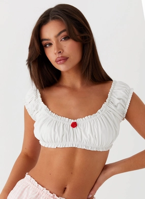Marcella Crop Top - White Stretch Waistband Design