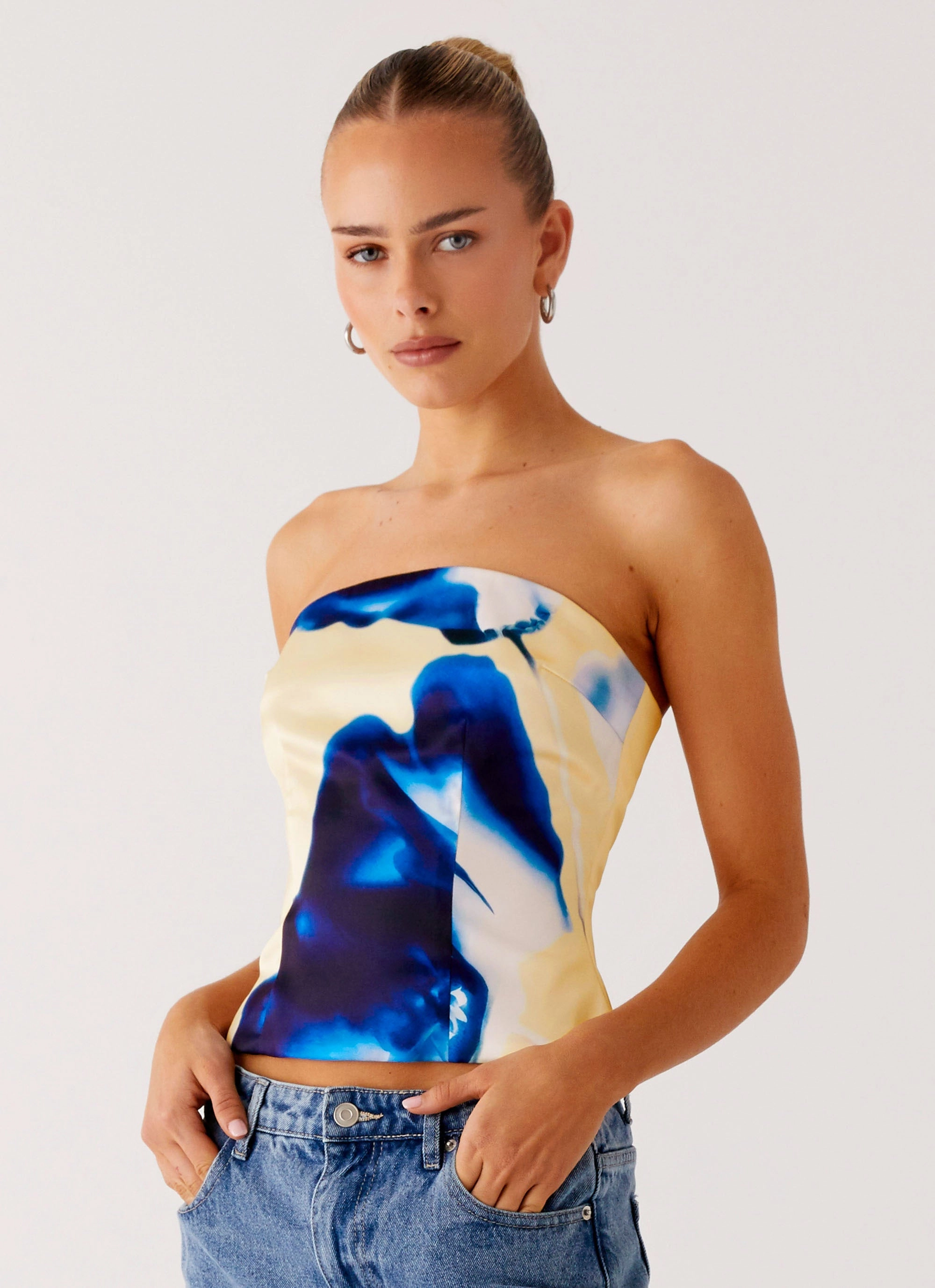 Garment Washed Softness Dreamy Skies Strapless Top - Heirloom Floral