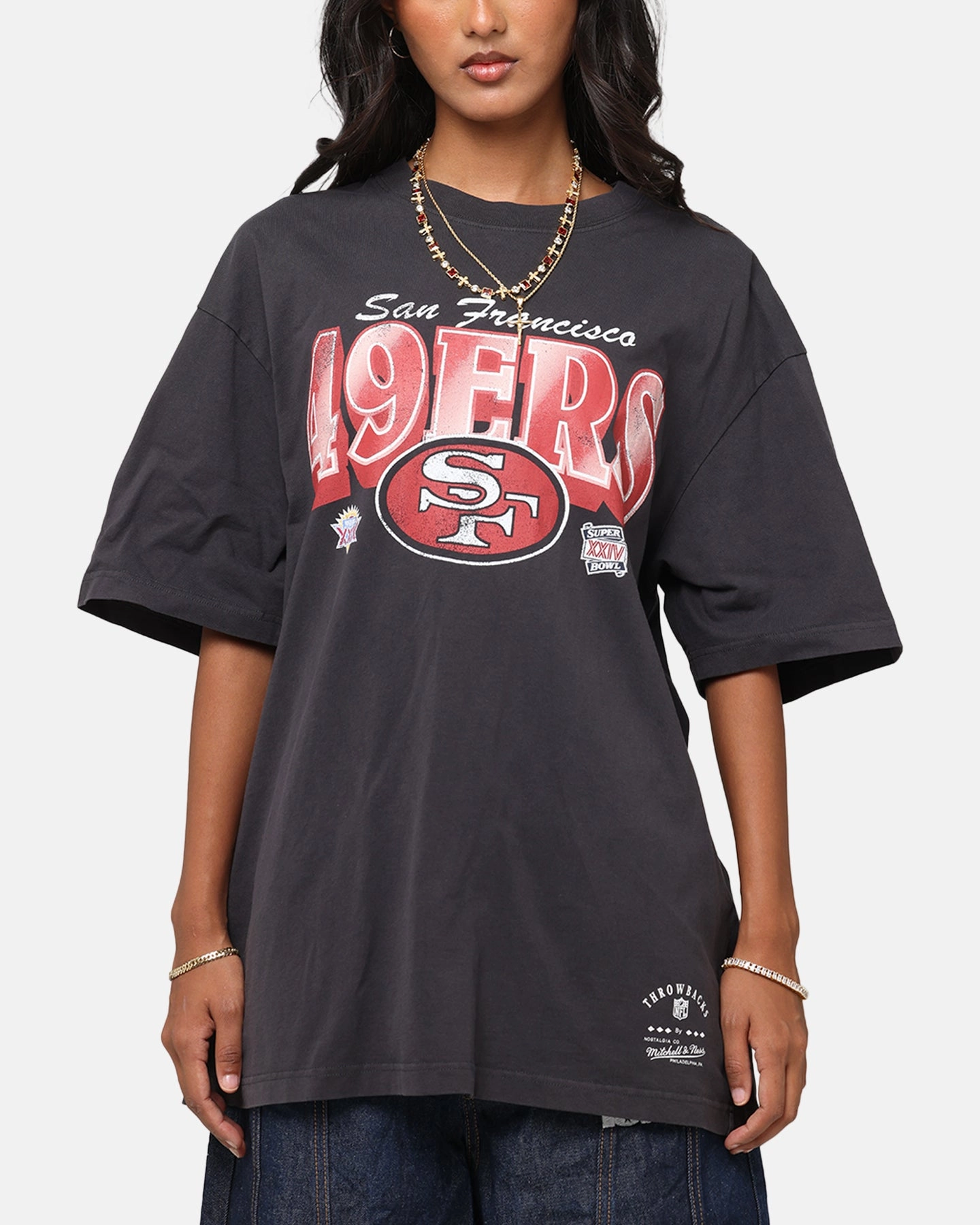 FadeResistant Coating Versatile Shirt Mitchell & Ness San Francisco 49ers Arch T-Shirt Faded Black