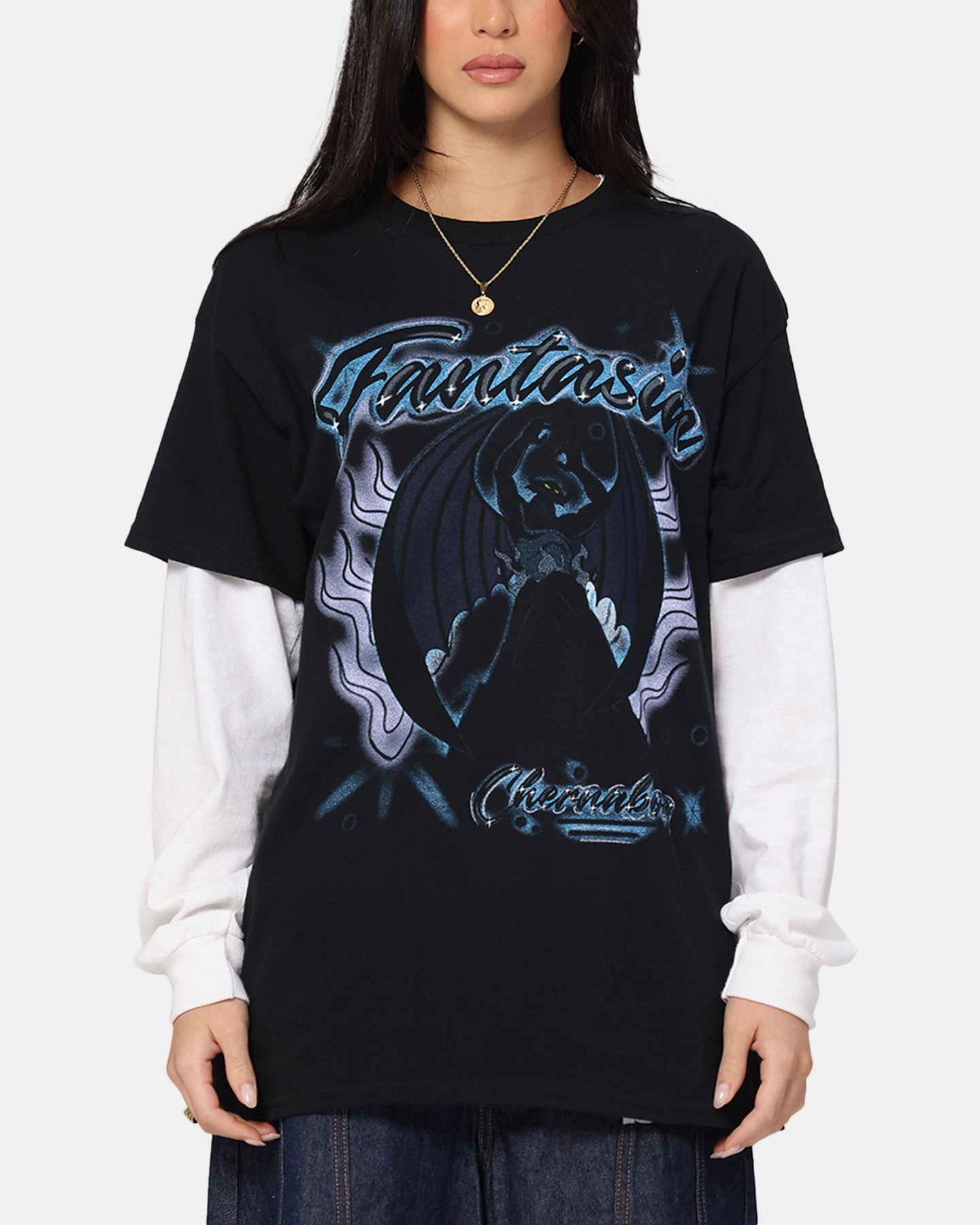 Wrinkle Resistant Texture Workout Apparel Goat Crew Disney Fantasia Chernabog Airbrush T-Shirt Black