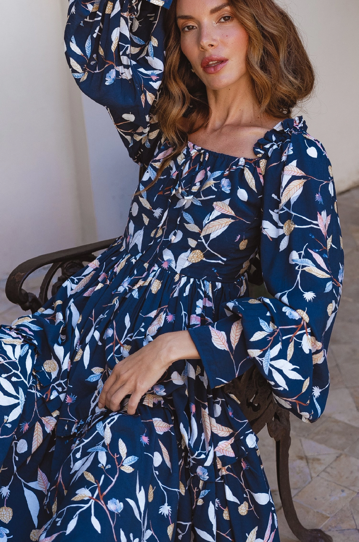 Cotton-Blend Chill Edge Floriana Long Sleeve Midi Dress (Sale)