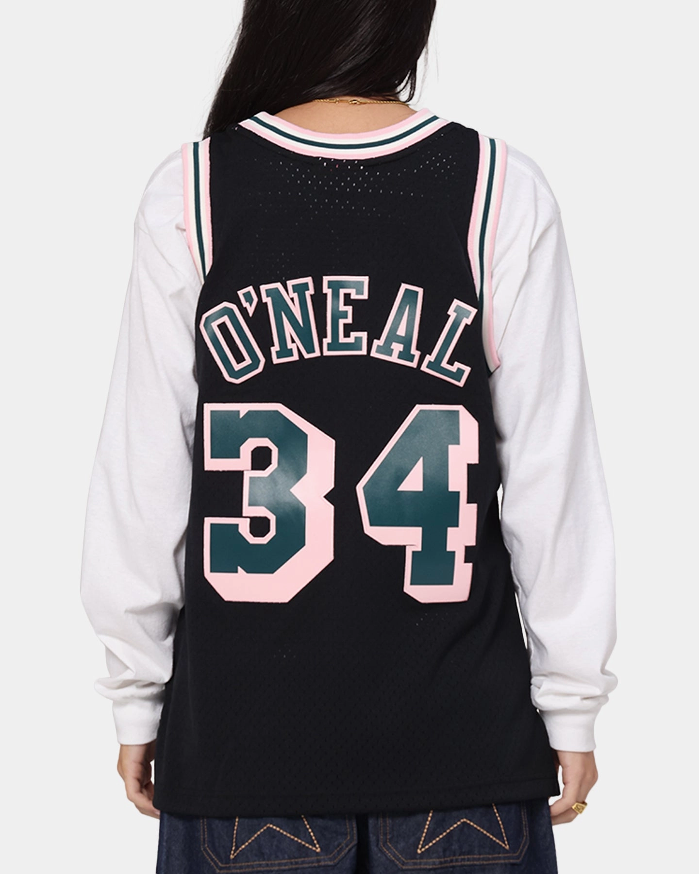 Tunic top Casual Style Mitchell & Ness Los Angeles Lakers Shaquille O'Neal 'Deep Emerald' Swing Jersey Black
