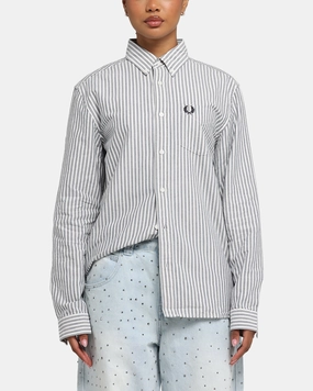 Fred Perry Stripe Oxford Shirt Blue Stretch Knit Fabric PocketDetails
