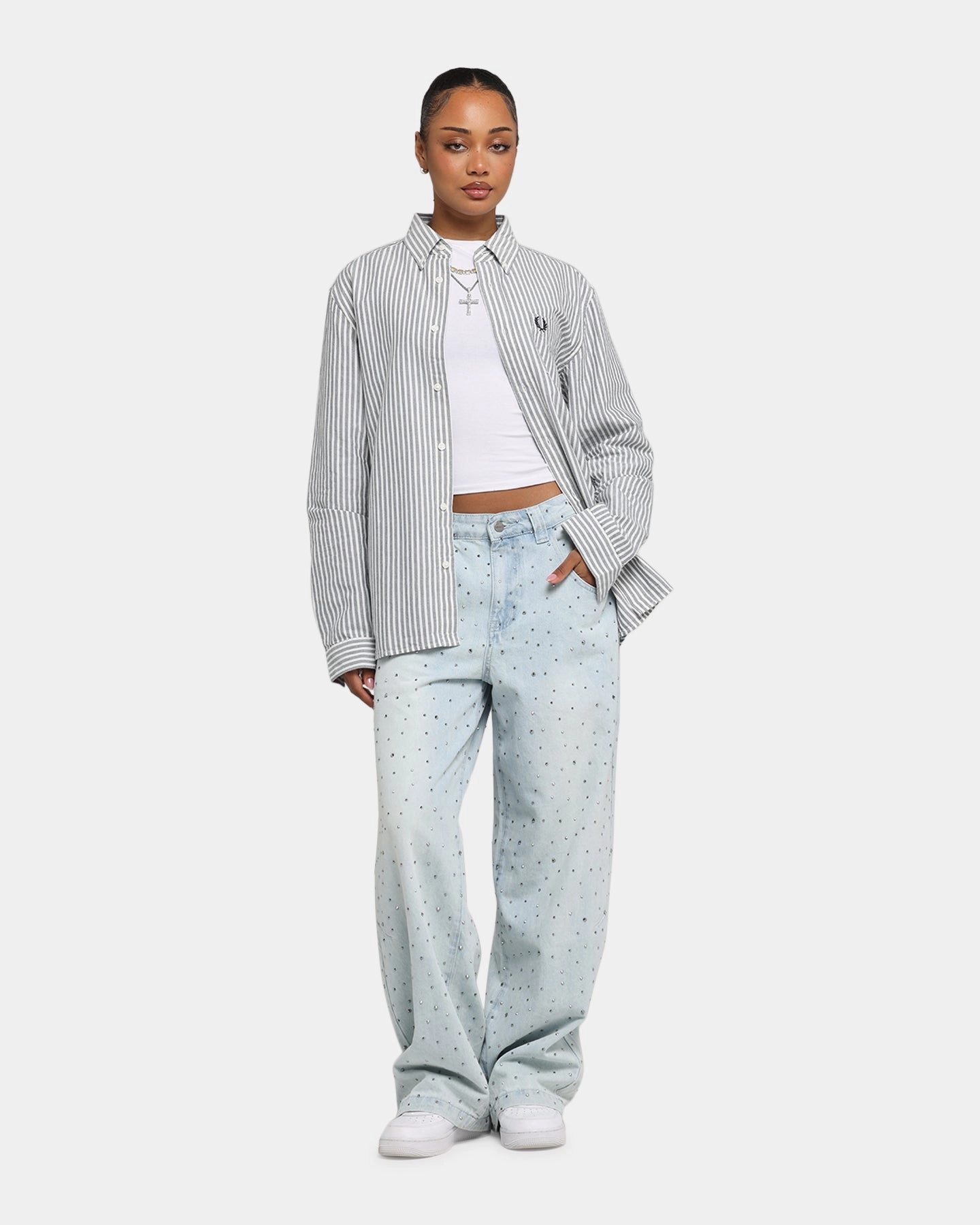 Reflective Safety Accents Fred Perry Stripe Oxford Shirt Blue