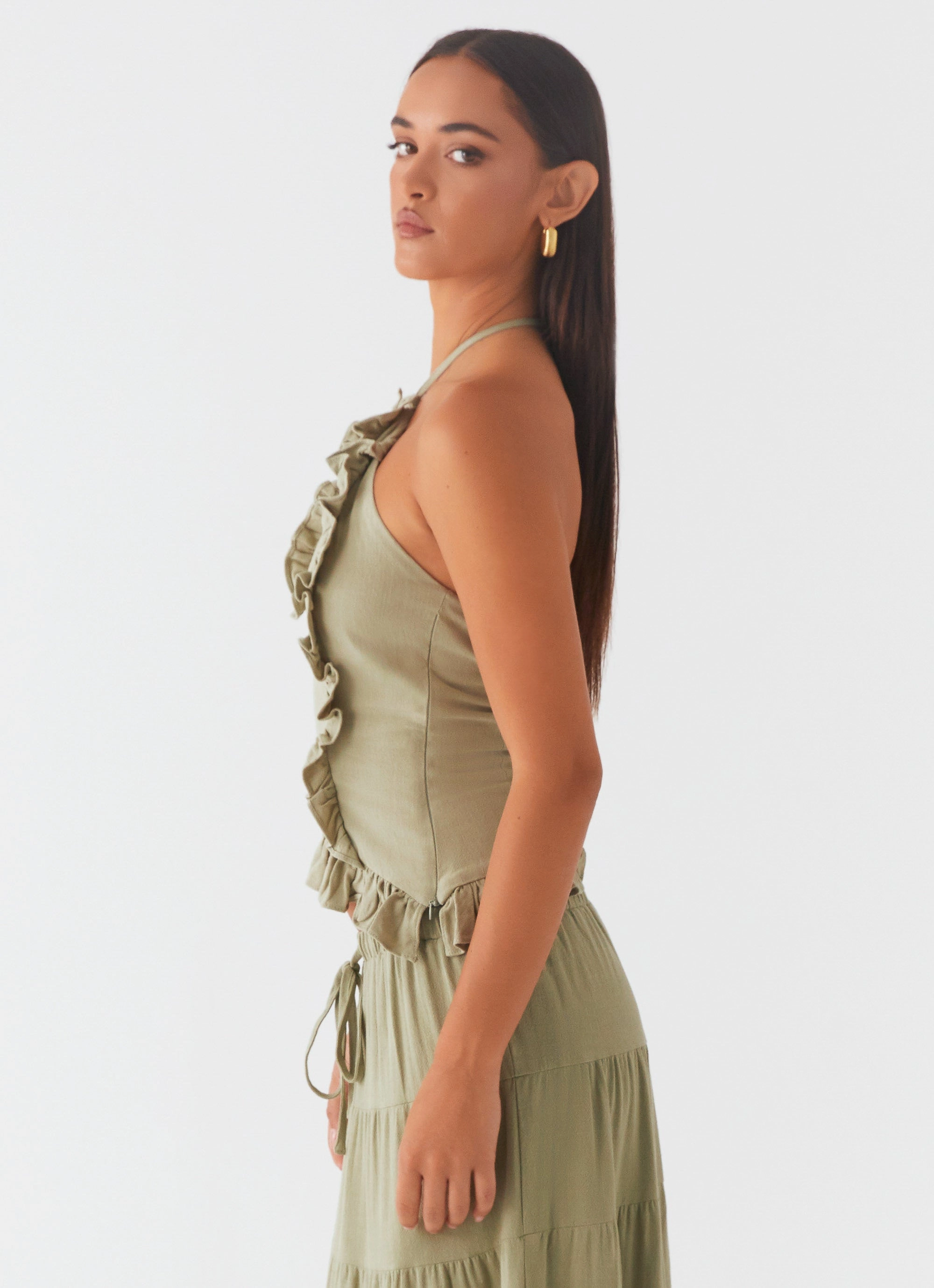 SnagProof DurableDoubleLayeredHem Mariella Linen Top - Sage