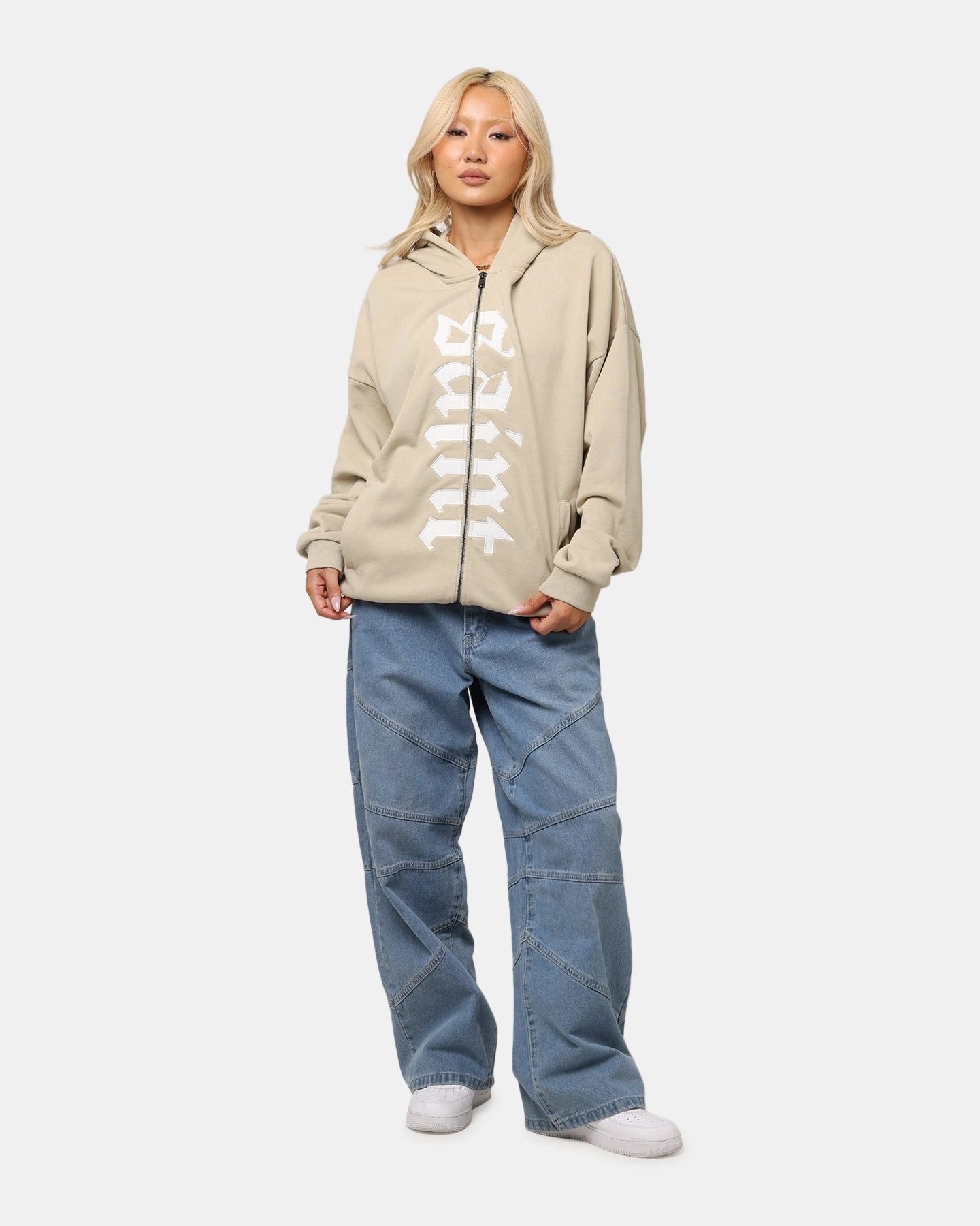 Saint Morta Gothic Distressed Zip Hoodie Stone ReinforcedHem