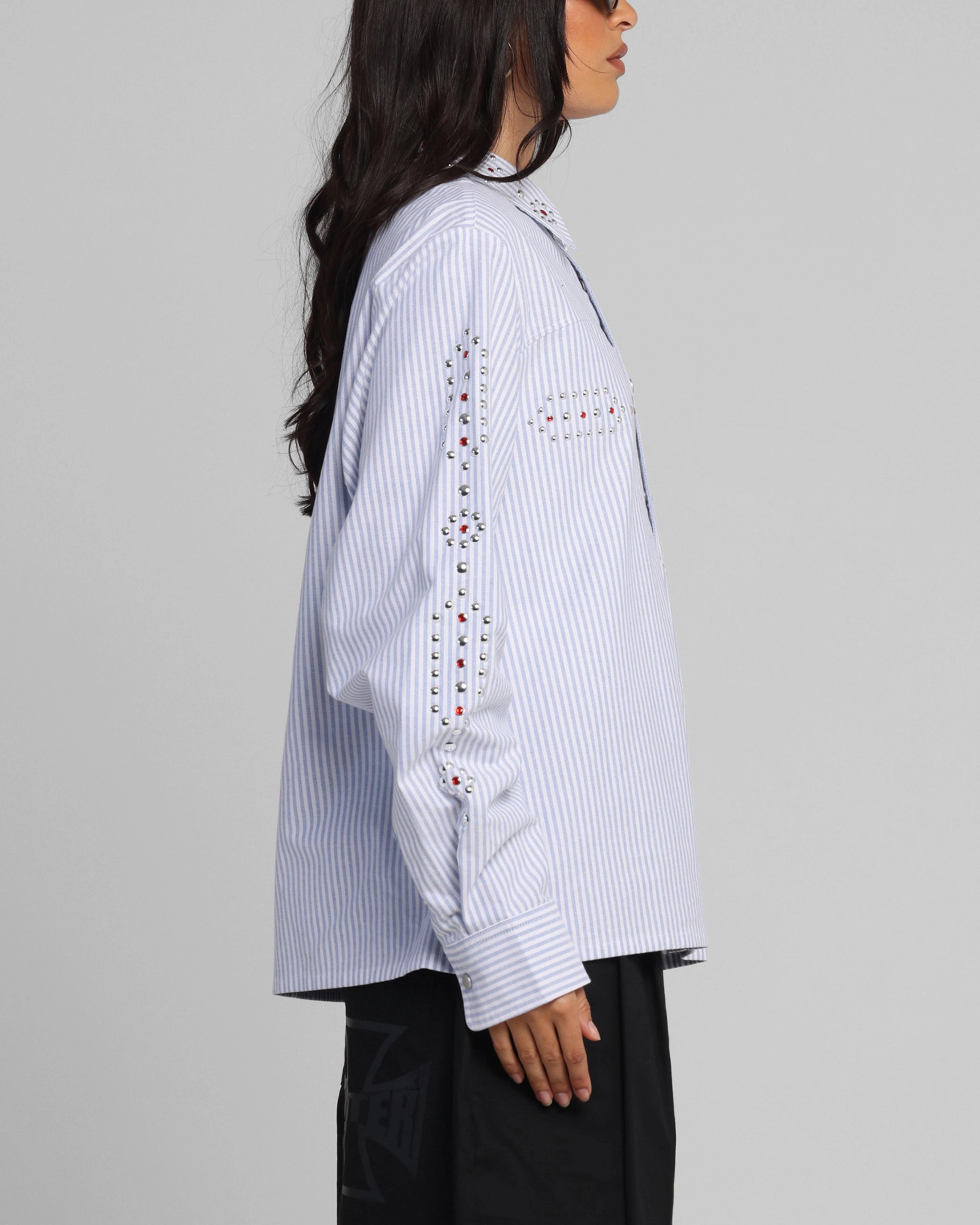 Loiter Western Long Sleeve Button Up Shirt Blue/White BreathableMesh