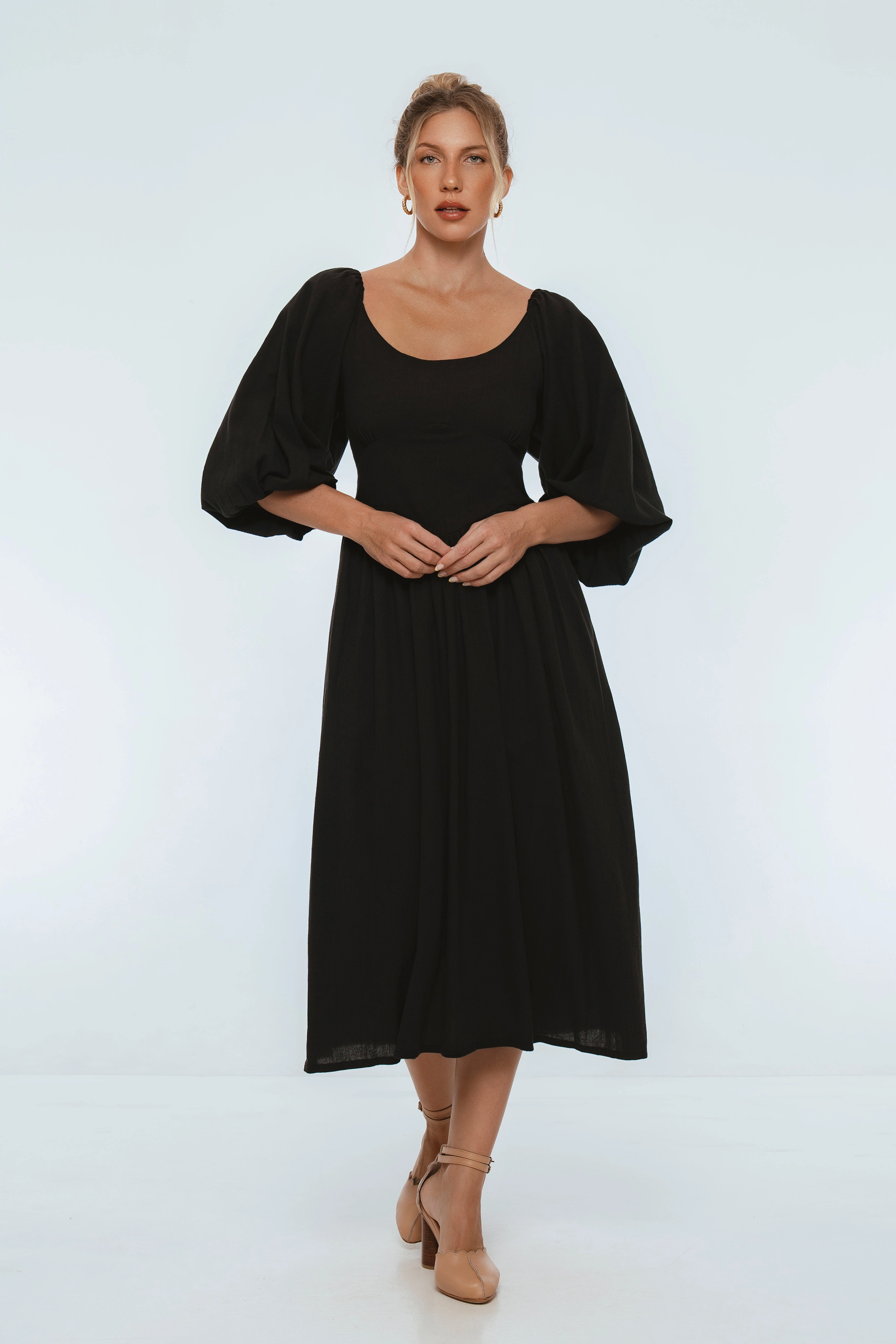 Soft Touch Genevieve Puff Sleeve Midi Dress