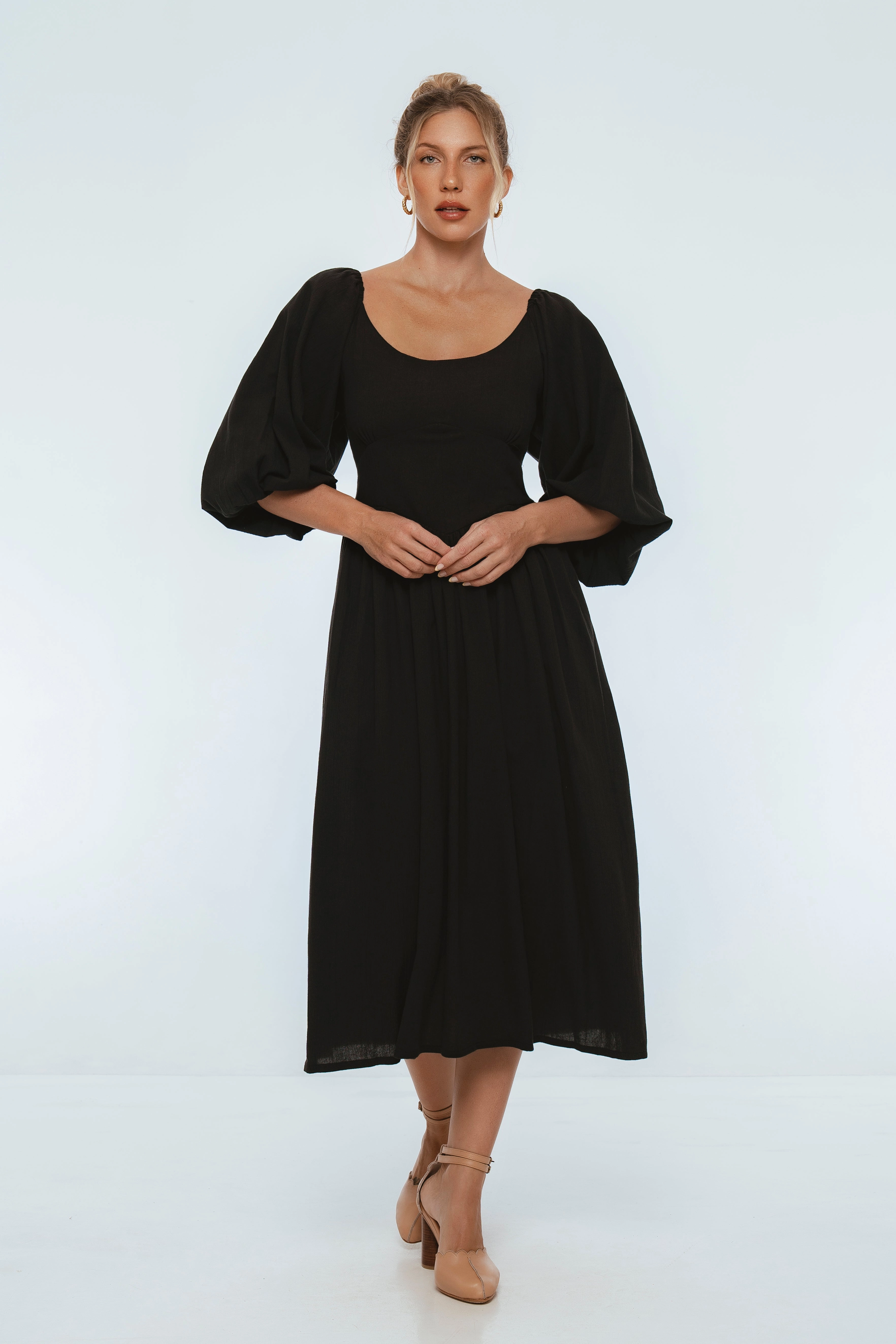 Office Classic Genevieve Puff Sleeve Midi Dress