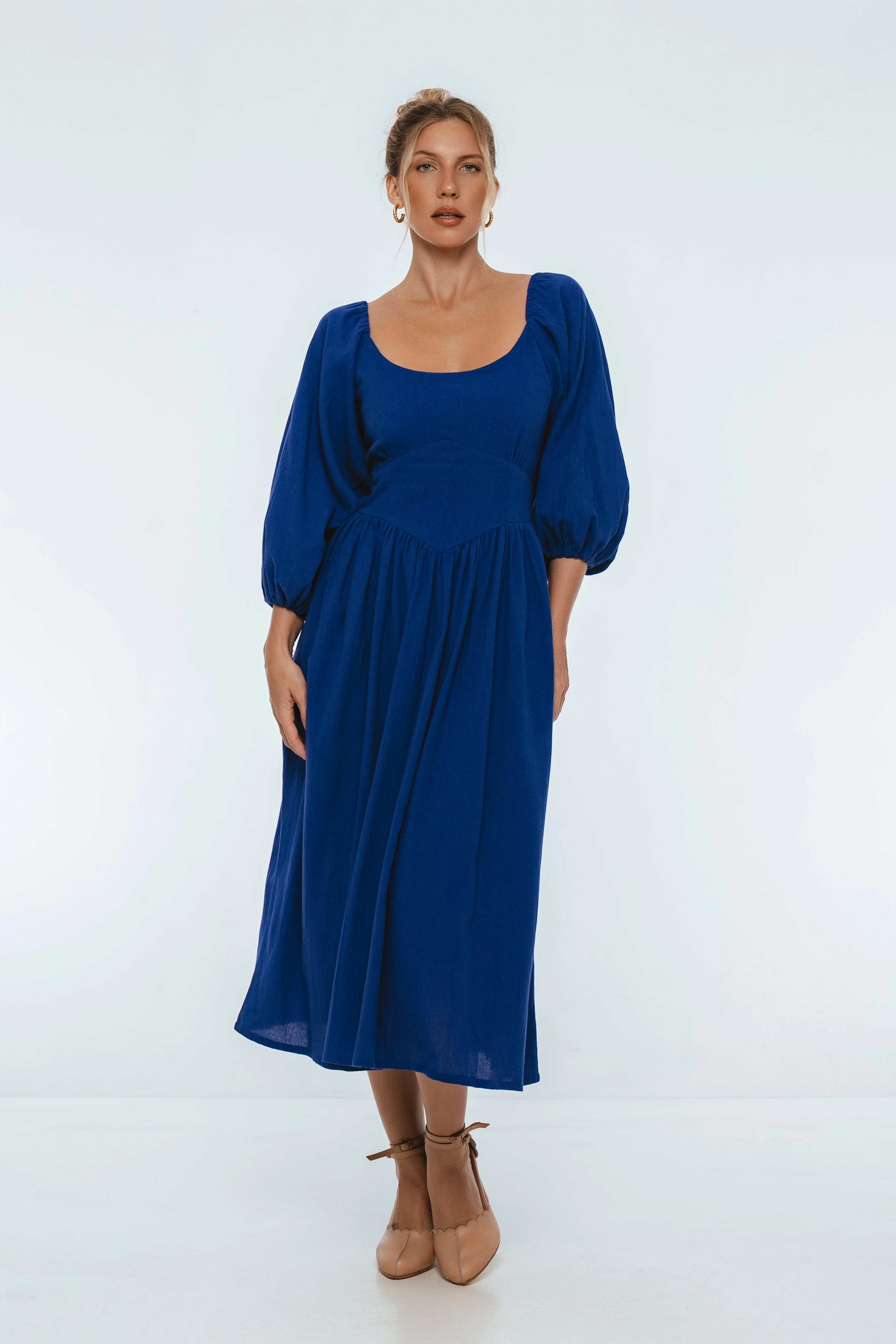 Soft Glide Genevieve Puff Sleeve Midi Dress