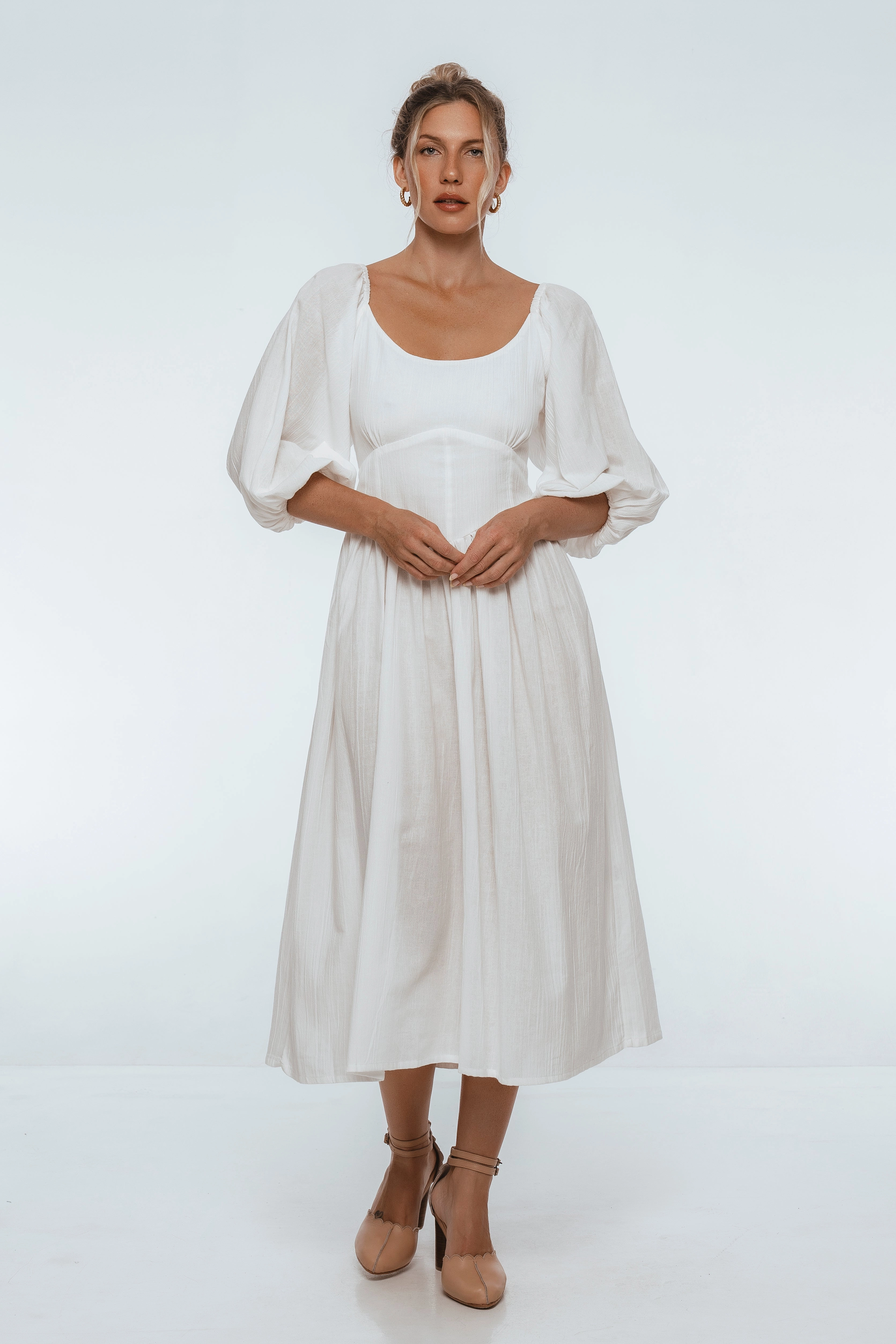 Breeze Flow Genevieve Puff Sleeve Midi Dress
