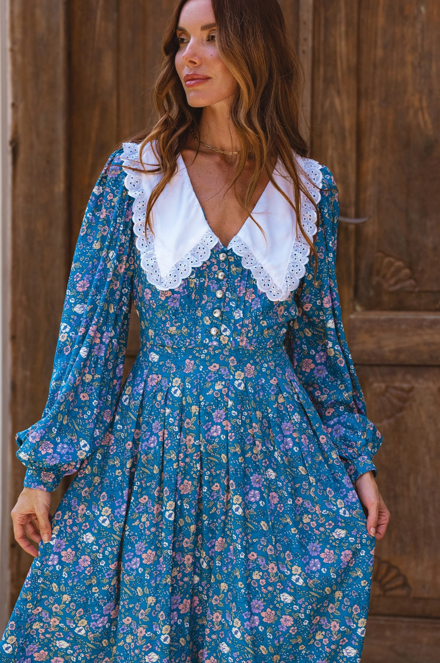 Glory Long Sleeve Midi Dress (Sale) Front-Slit Premium Fabric