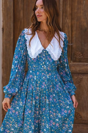 Glory Long Sleeve Midi Dress (Sale) Front-Slit Premium Fabric