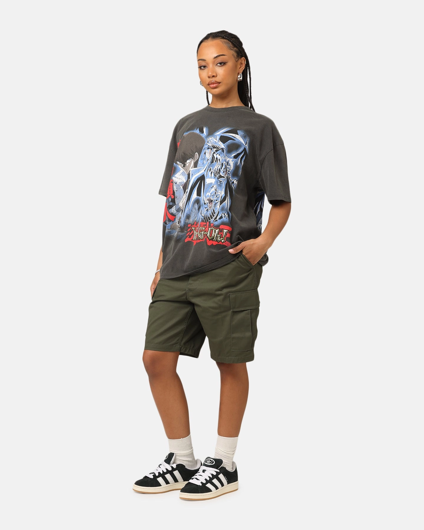 Goat Crew X Yu-Gi-Oh! Kaiba Blue Eyes Heavy T-Shirt Black Wash Drop Shoulder Design