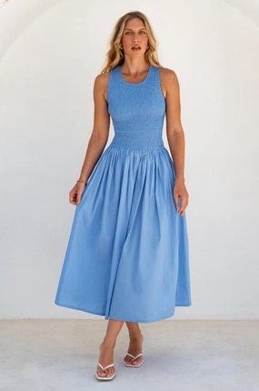 Lucciola Smocked Cotton Midi Dress Minimal Fit Flattering Look Wear