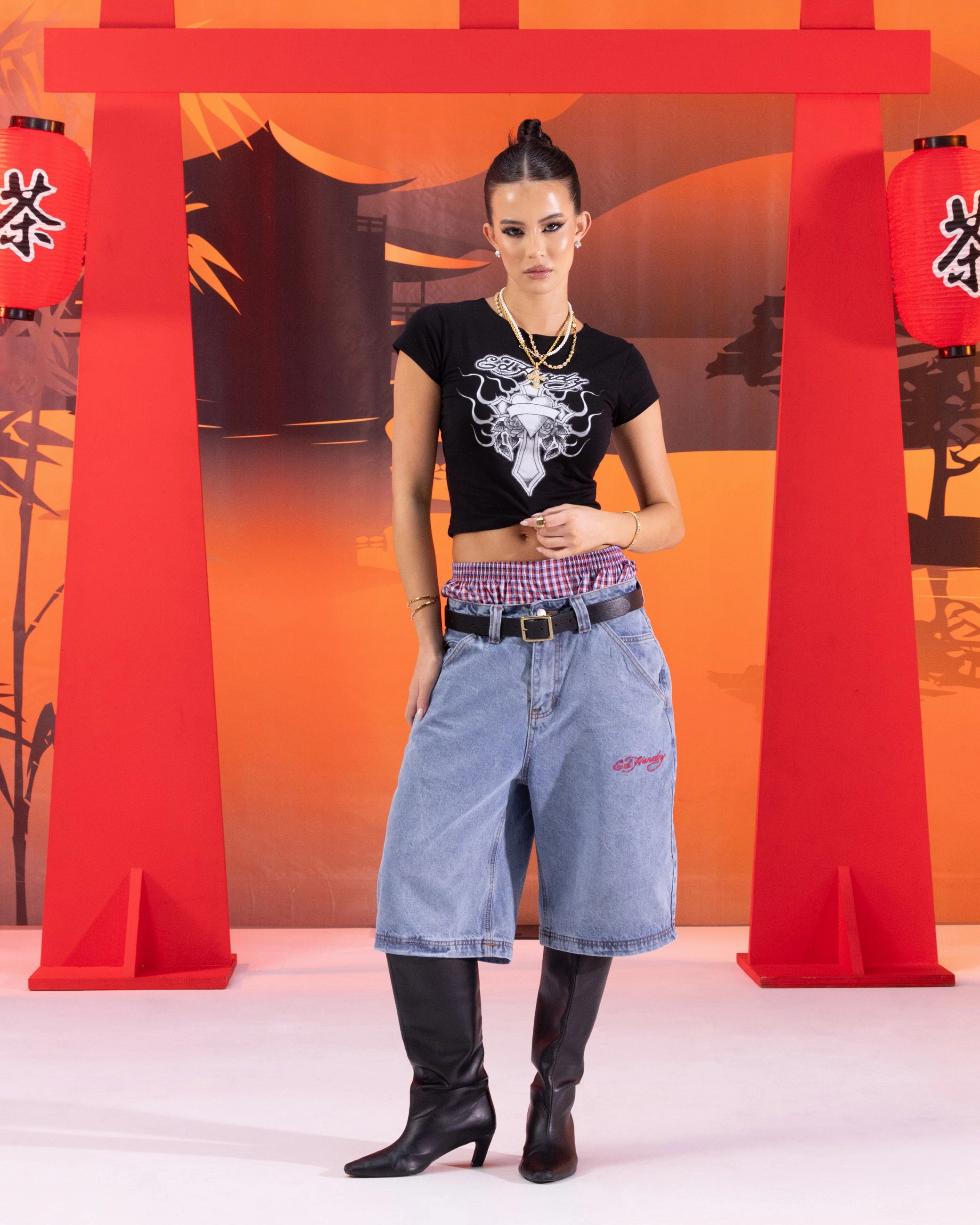 Ed Hardy Women's Cross My Heart Baby T-Shirt Black MoistureManagementSystem