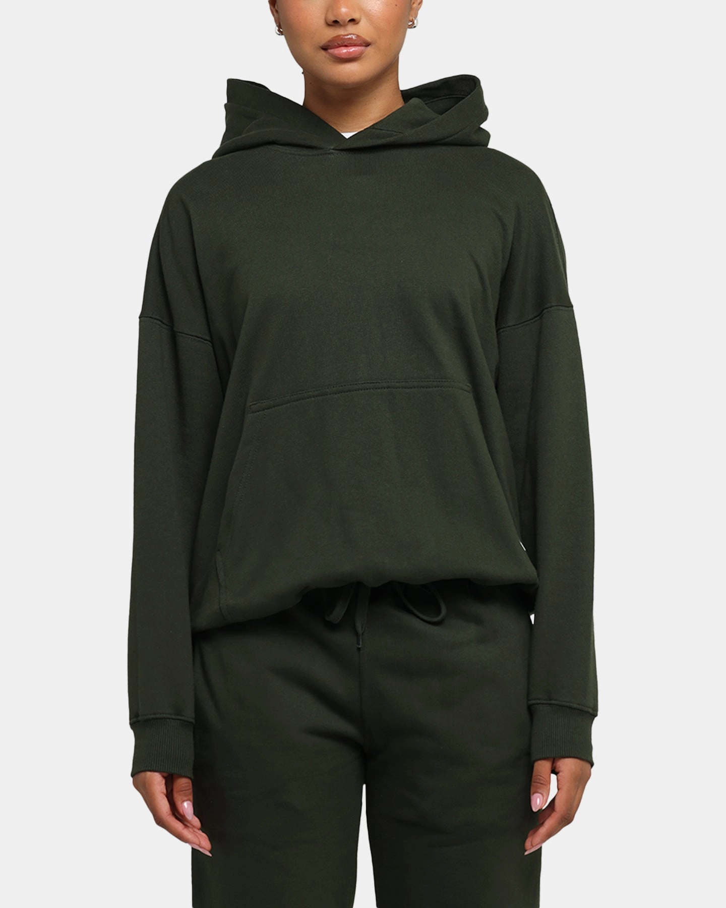 High Neckline Structure WrinkleFree Weaving Carr?? Blanc Oversized Hoodie Dark Green