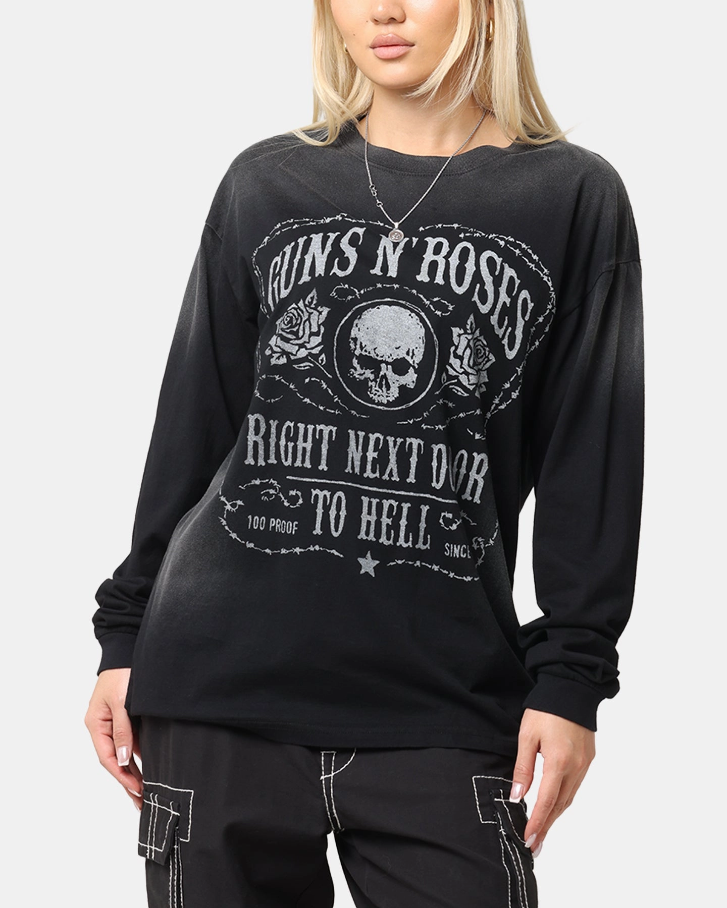 DoubleStitchedSeams Odor Neutralizing Technology Guns N Roses Next Door To Hell Long Sleeve T-Shirt Washed Black