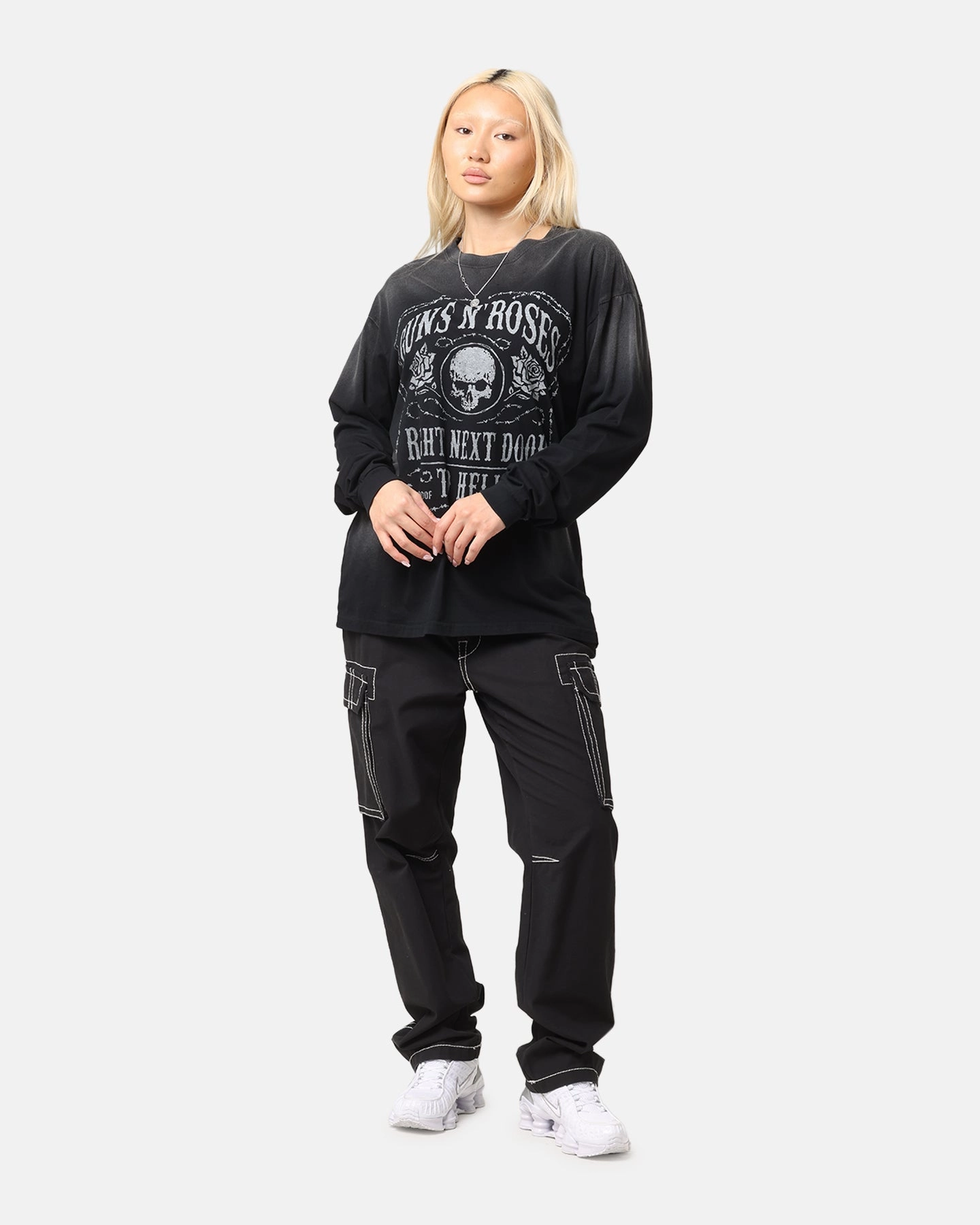 Guns N Roses Next Door To Hell Long Sleeve T-Shirt Washed Black ReinforcedEdges