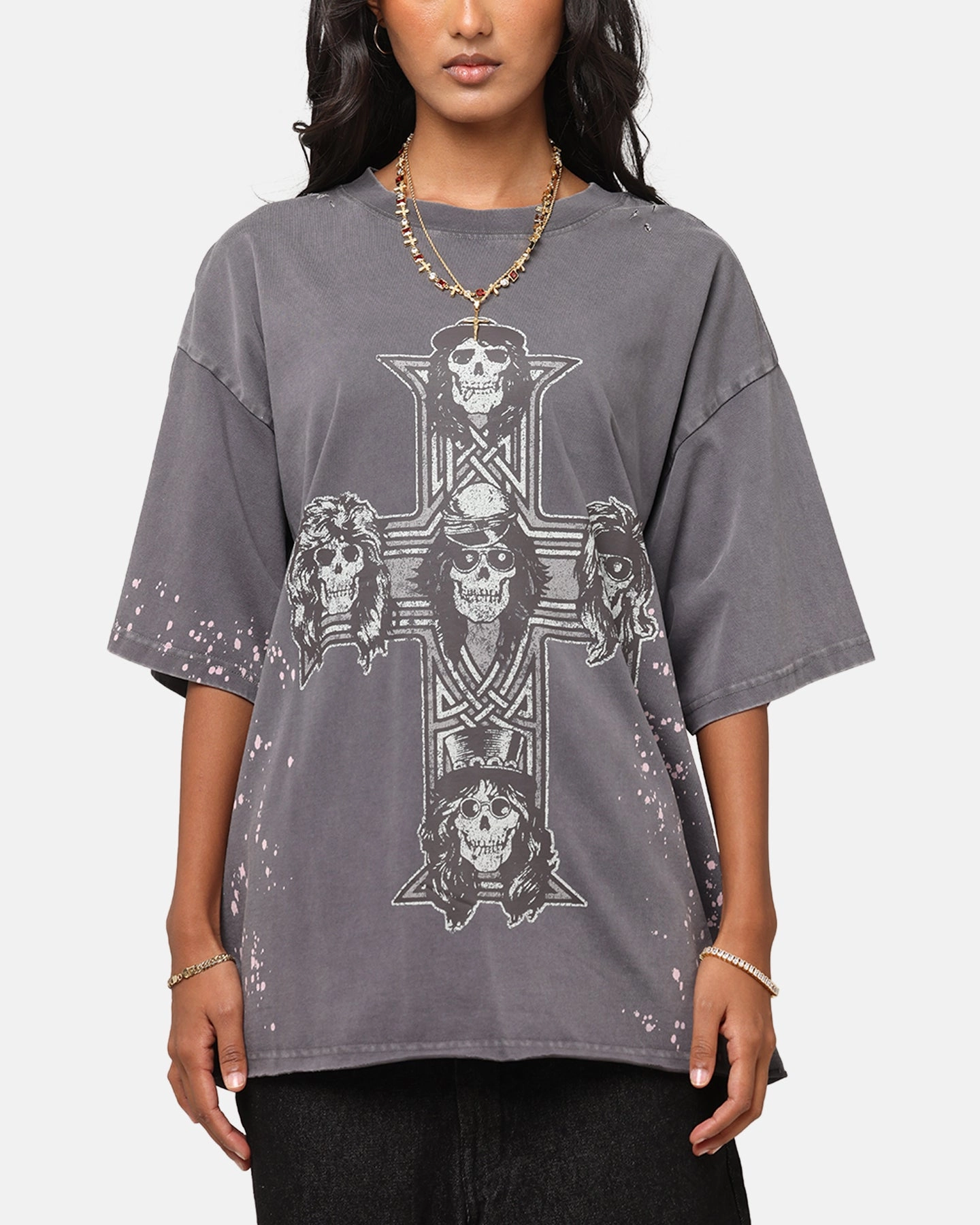 Guns N Roses Guns Cross T-Shirt Washed Black Adaptive Temperature Control