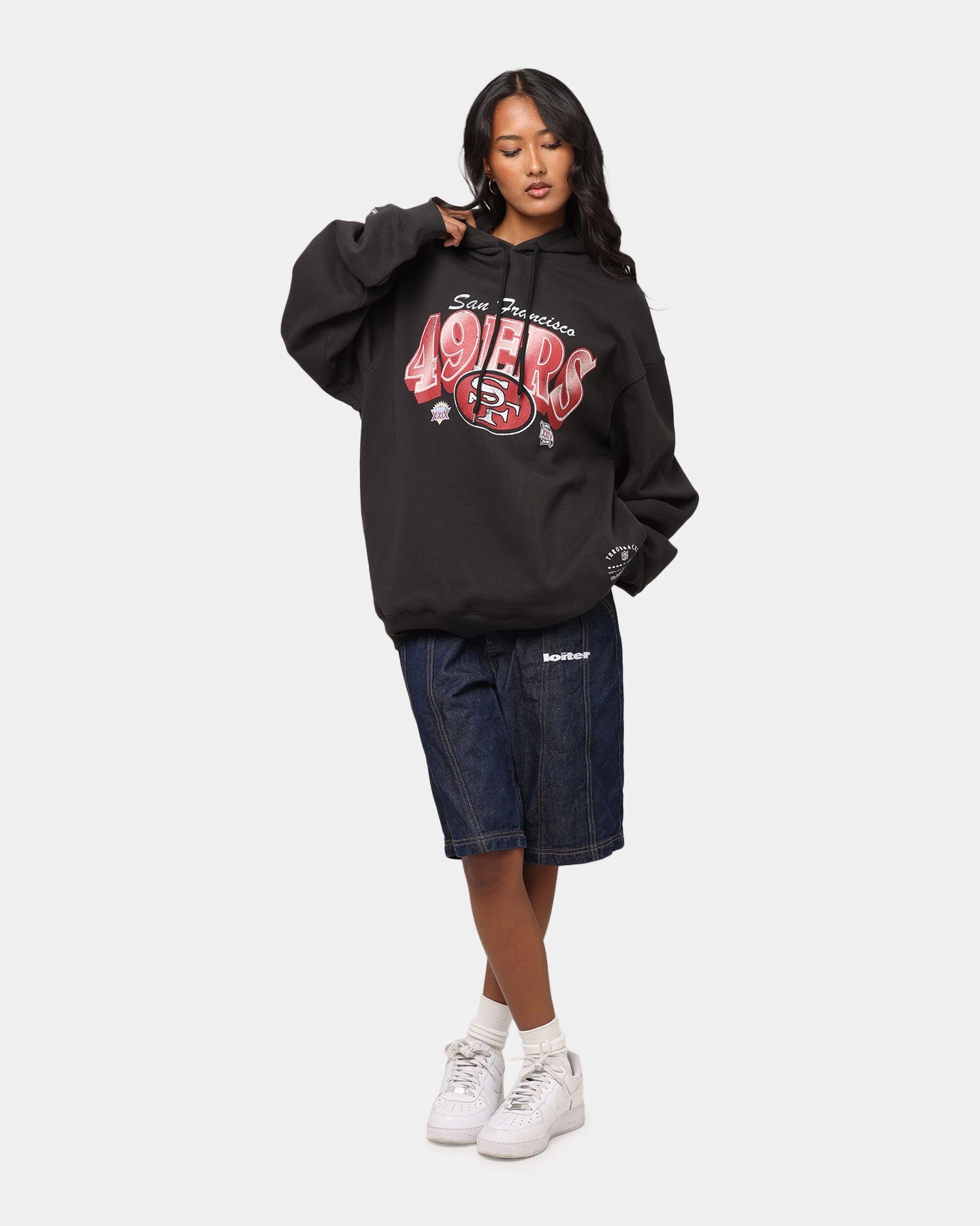Reflective details BlendMaterials Mitchell & Ness San Francisco 49ers Arch Hoodie Faded Black