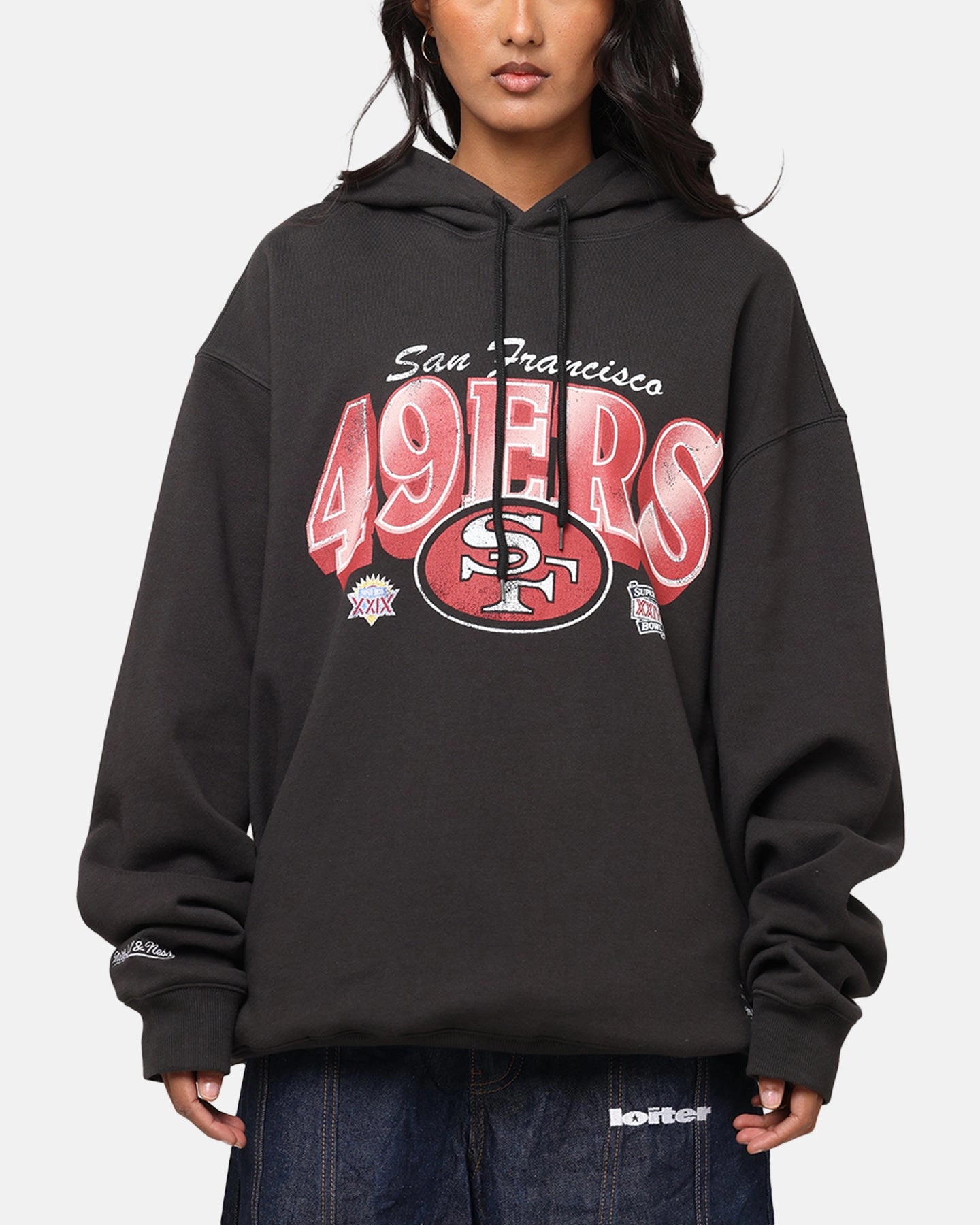 WrinkleResistantTextile Mitchell & Ness San Francisco 49ers Arch Hoodie Faded Black