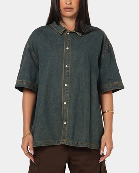 Saint Morta Gothic Noir Button Up Shirt Light Blue MidweightKnit