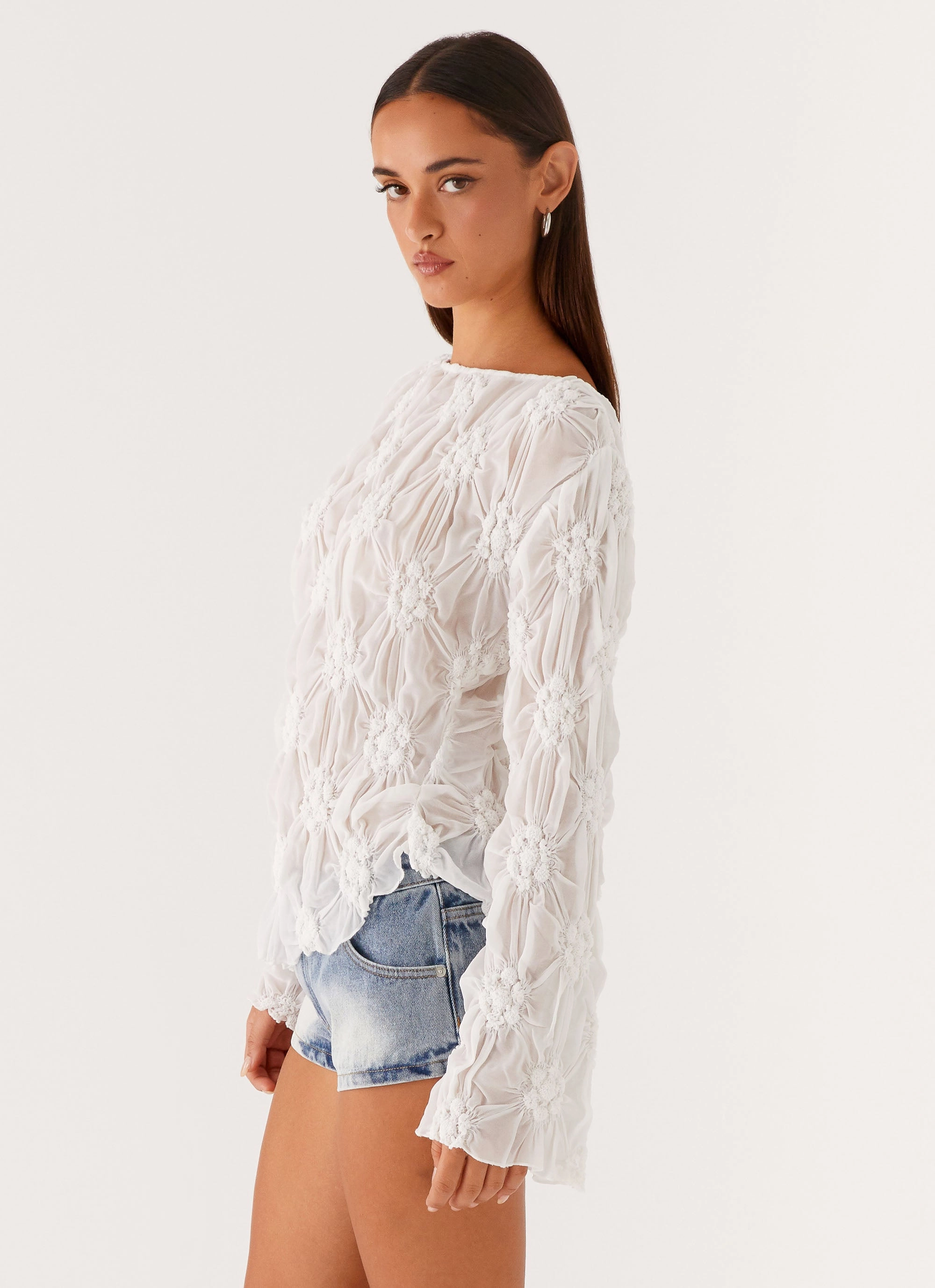 Mia Long Sleeve Top - Ivory Recycled Polyester