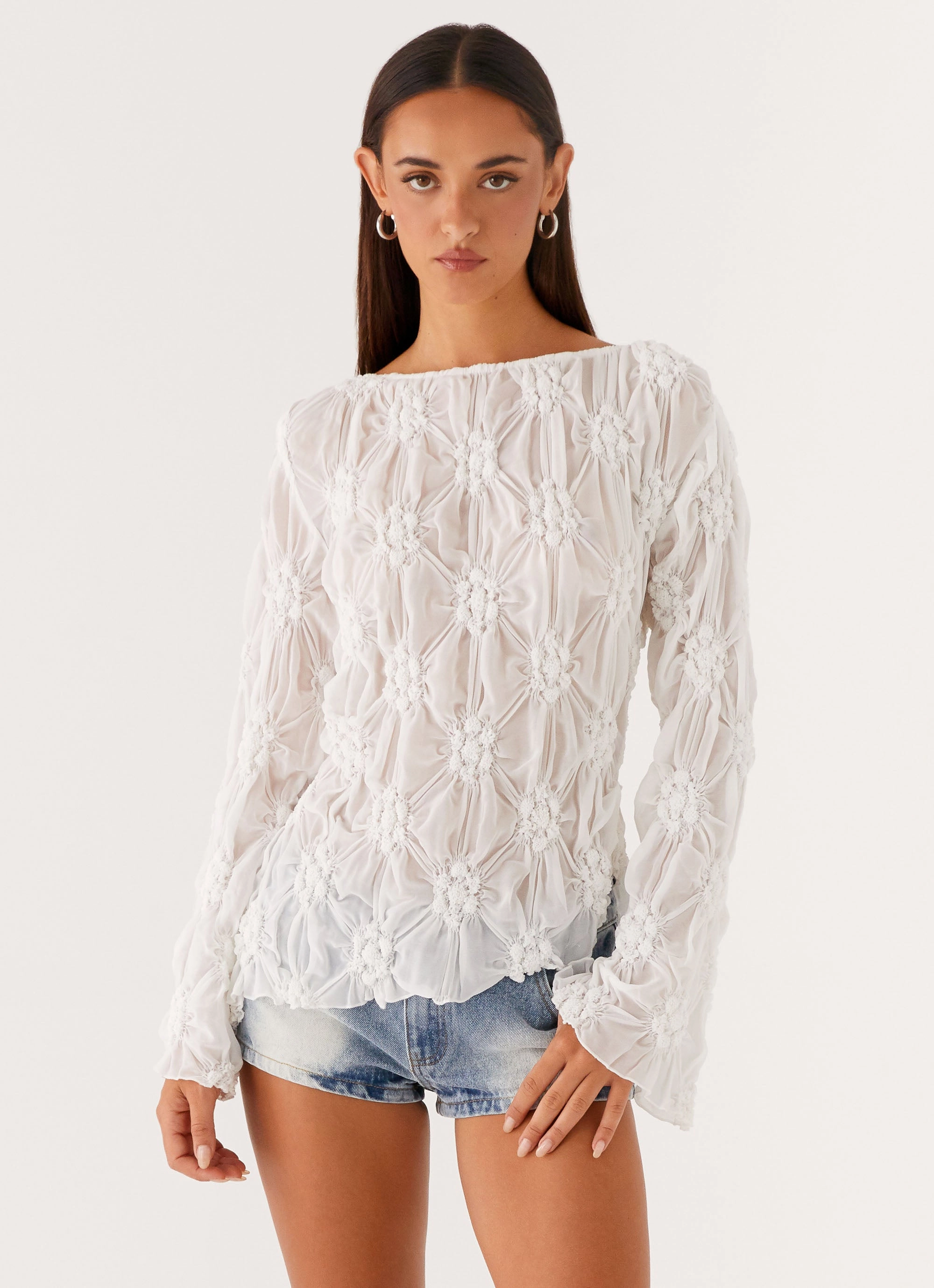 LaserCutVents Minimalist Aesthetic Mia Long Sleeve Top - Ivory