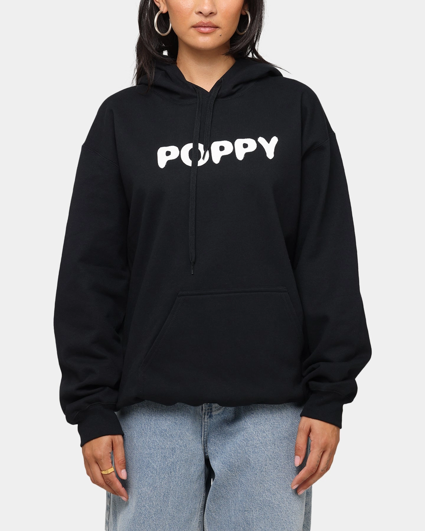 Poppy Negative Spaces Hoodie Black Thermal Regulating Fabric Flexible Ribbed Cuffs