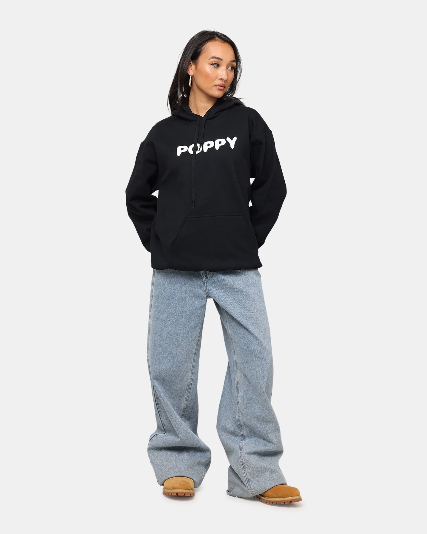 Printed Blouse Fashionable Style Poppy Negative Spaces Hoodie Black