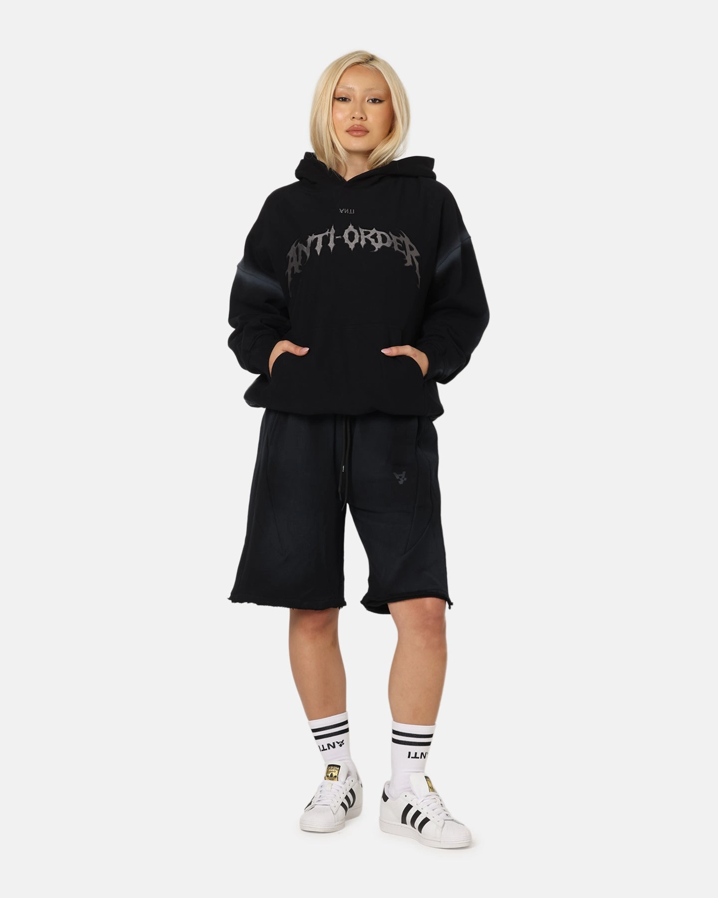FrenchTerry Breathable Lining The Anti Order Mosh Boxy Hoodie Sunfade Black/Grey