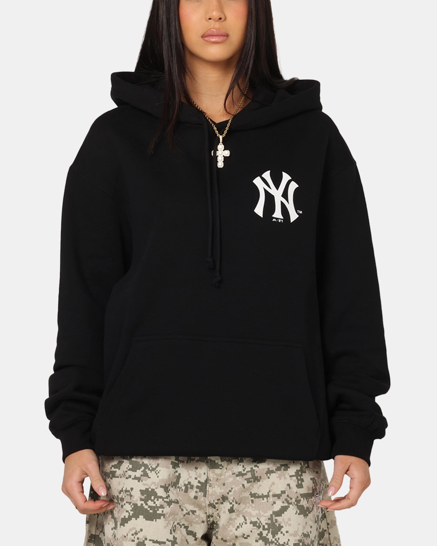Non Restrictive Collar Noise Reduced Zipper Majestic Athletic New York Yankees Champs Serial Mono Hoodie Black