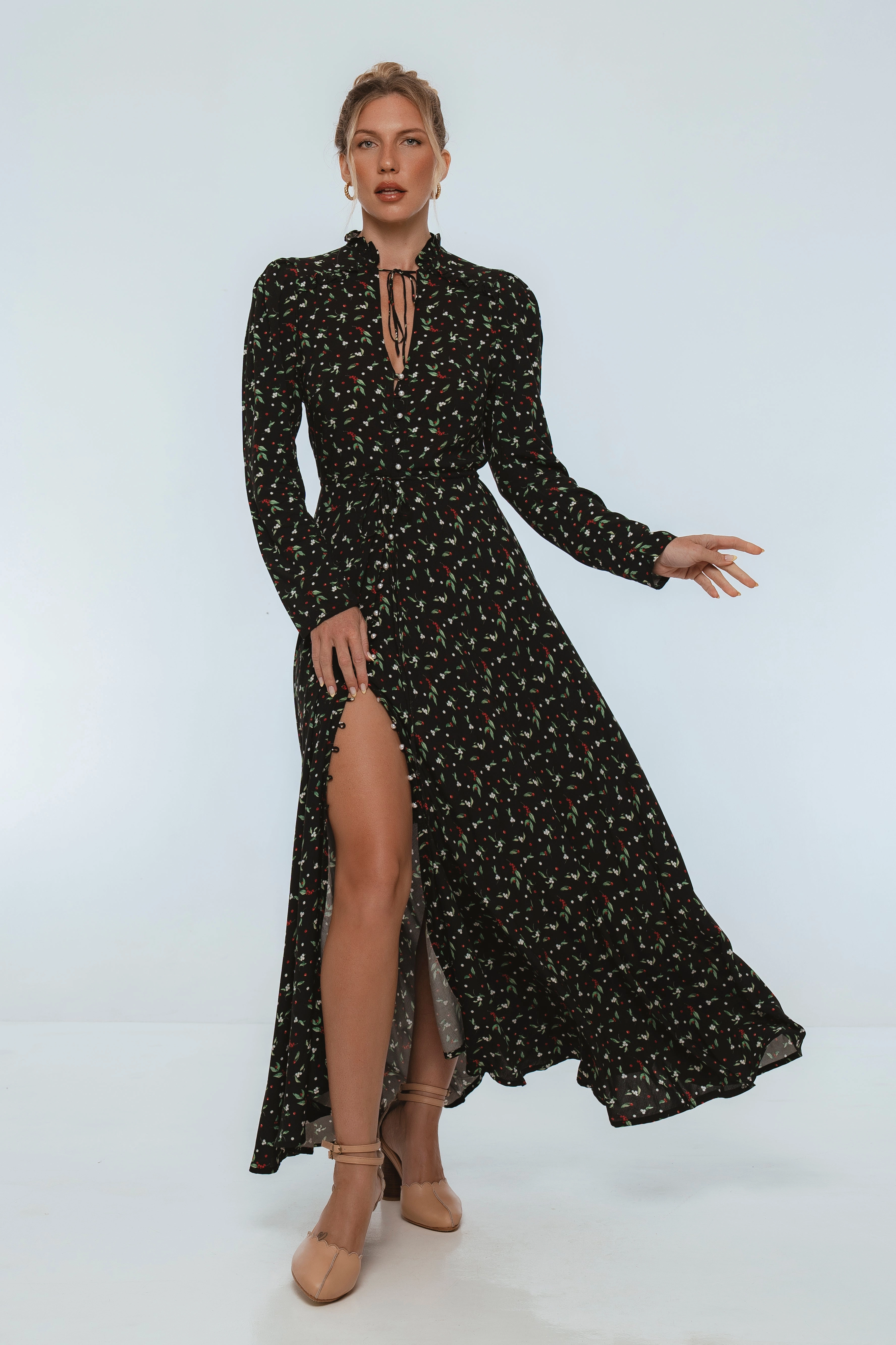 Rose Soft Poeme Long Sleeve Maxi Dress