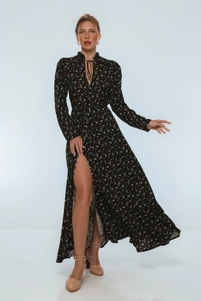 Poeme Long Sleeve Maxi Dress Refined Simplicity Sharp Mood