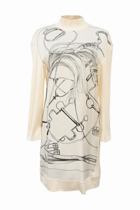 [WW46474] Herm??s | Knee Length Dress Cool Elegance Subtle Look