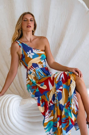 Sleek Design Fit Airy Layer Cassandra One Shoulder Maxi Dress