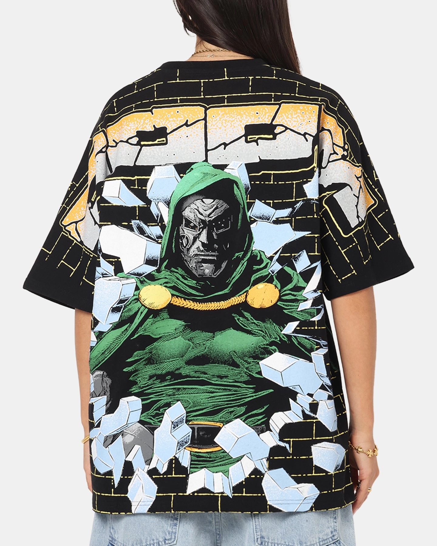 RibbedNeckline American Thrift Marvel Doctor Doom All Over Print T-Shirt Black
