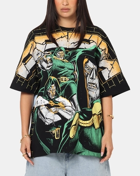 American Thrift Marvel Doctor Doom All Over Print T-Shirt Black ThermalLining YarnDyed Stripes