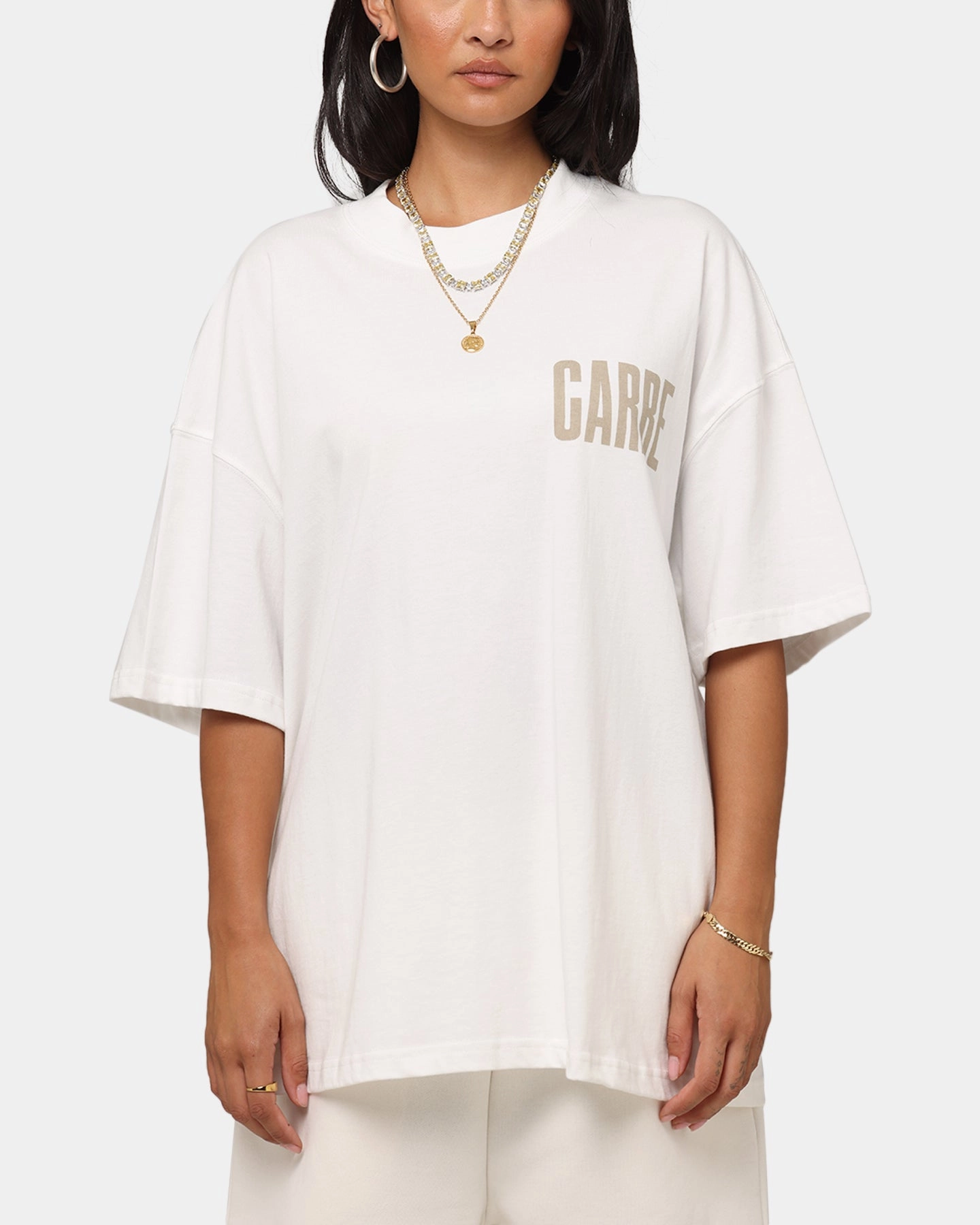 Carre Premium Essentials T-Shirt Off White Layered Look Stretch Knit Material