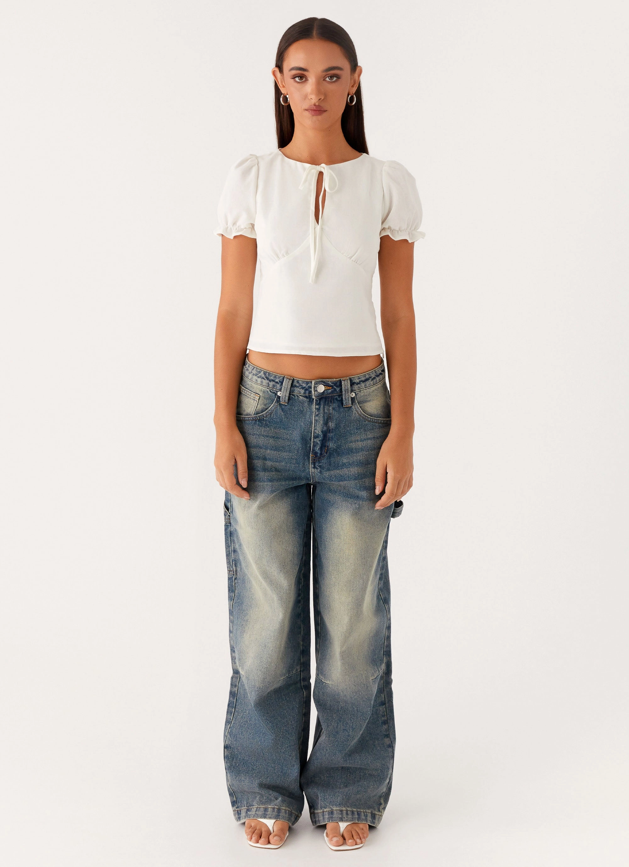 These Words Puff Sleeve Top - White BreathableMaterial Layered Panel Design