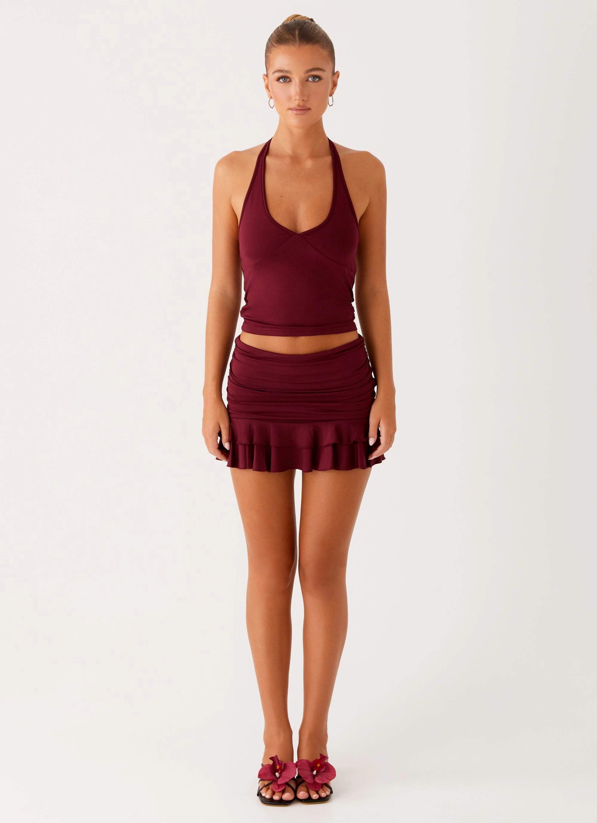 DoubleStitchedHem High Visibility Trim Bernie Halter Top - Raspberry Wine