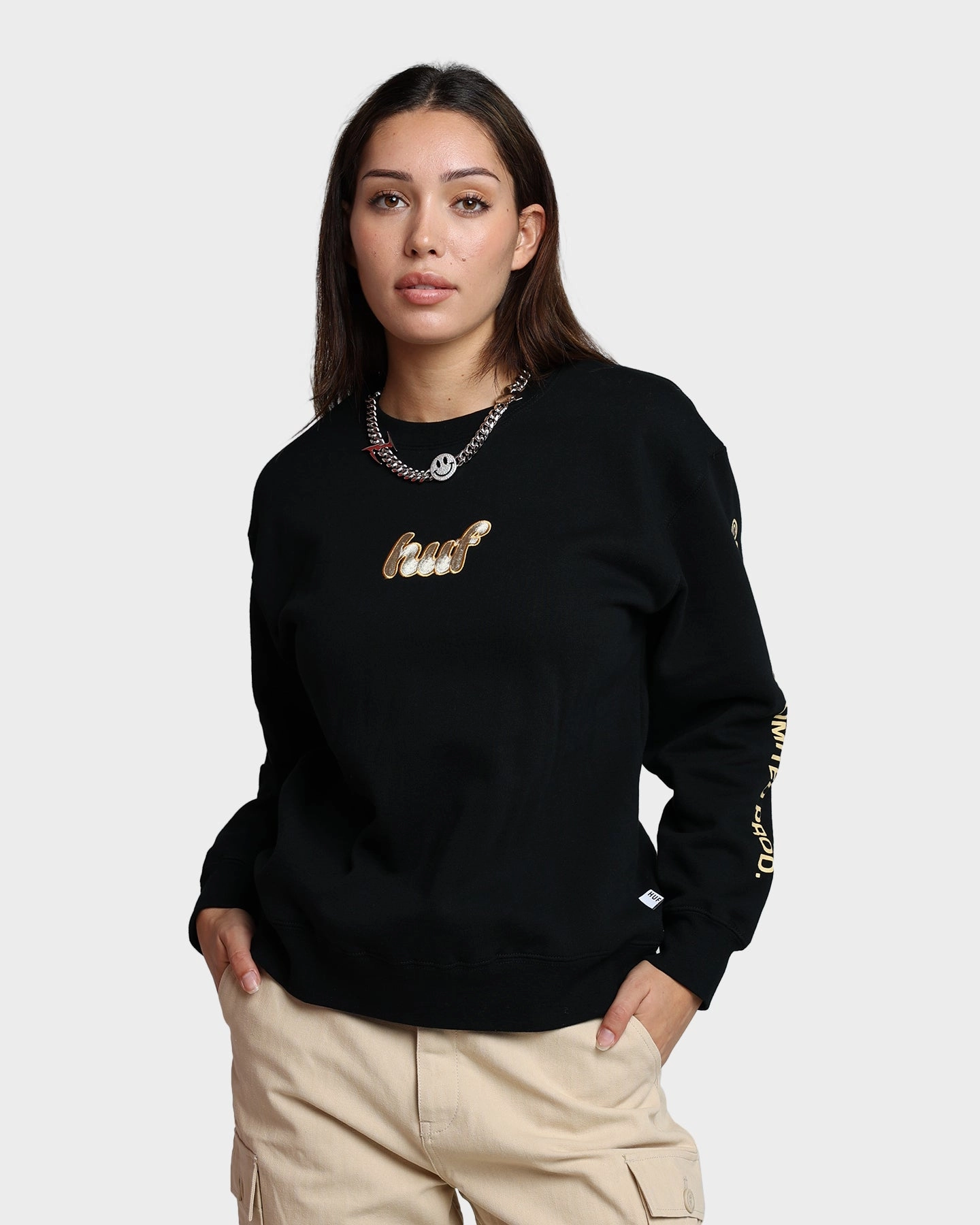Printed top Breathable mesh lining HUF Women's Italicized Crewneck Black