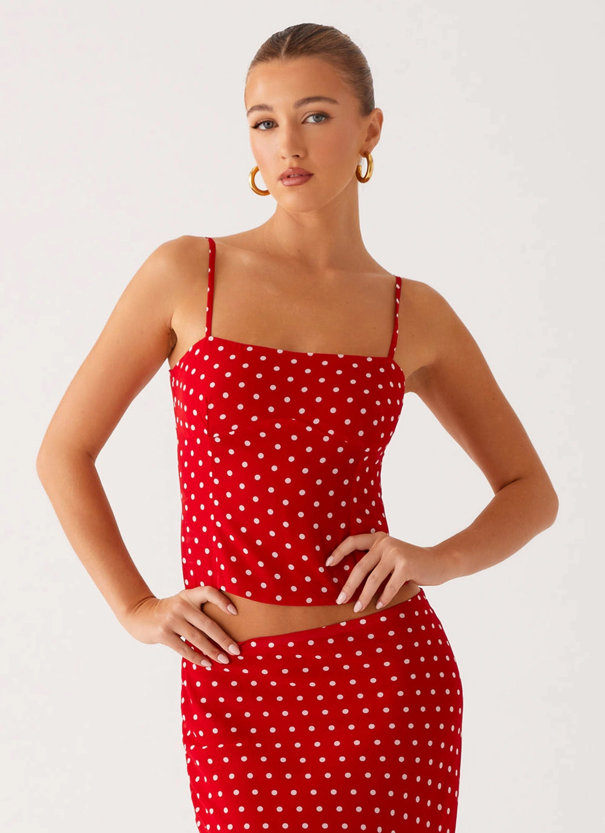 Sustainable Textile Buttery Soft Feel Bendita Top - Red Polka Dot