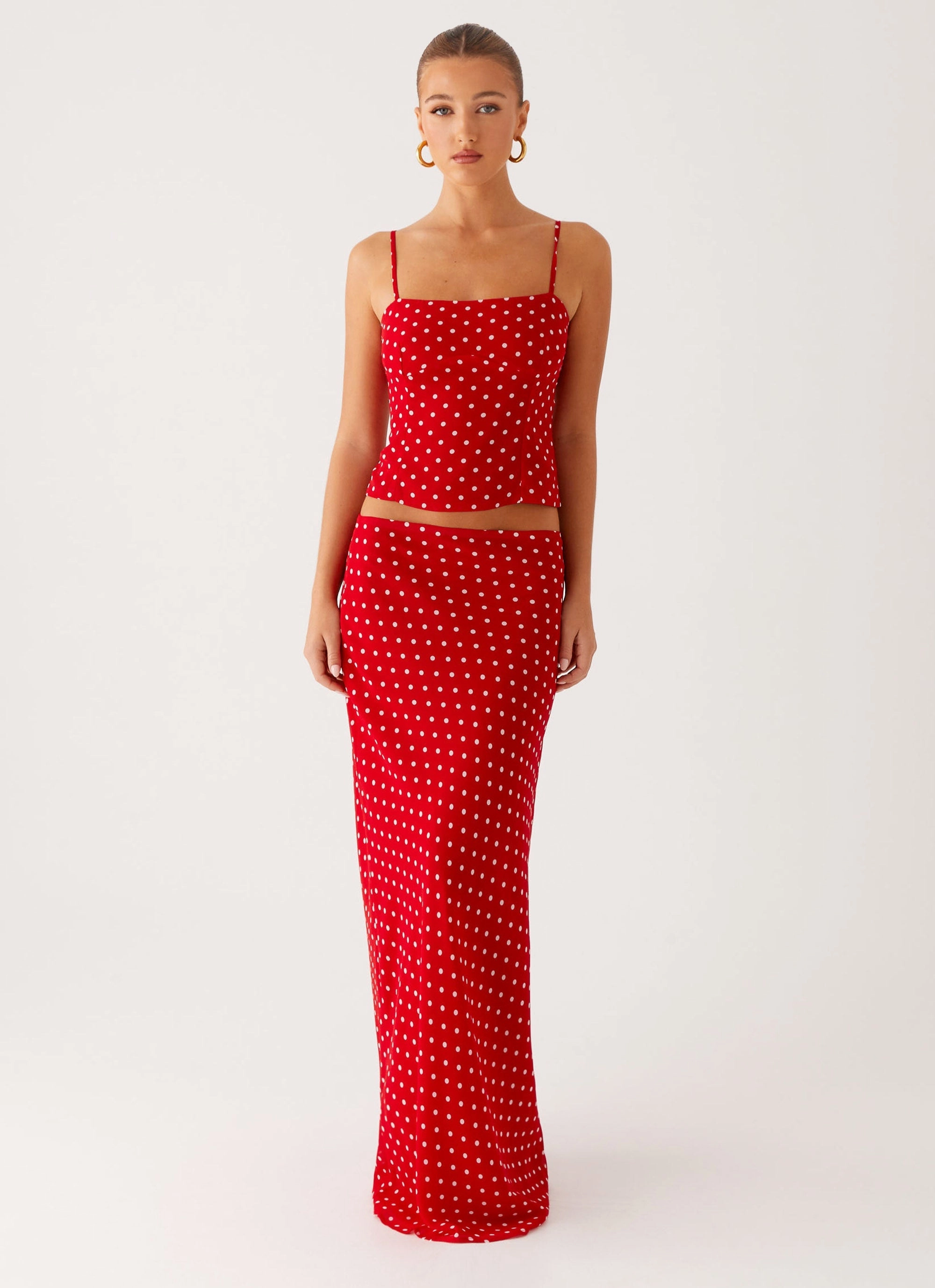 LaserCut Edges Bendita Top - Red Polka Dot