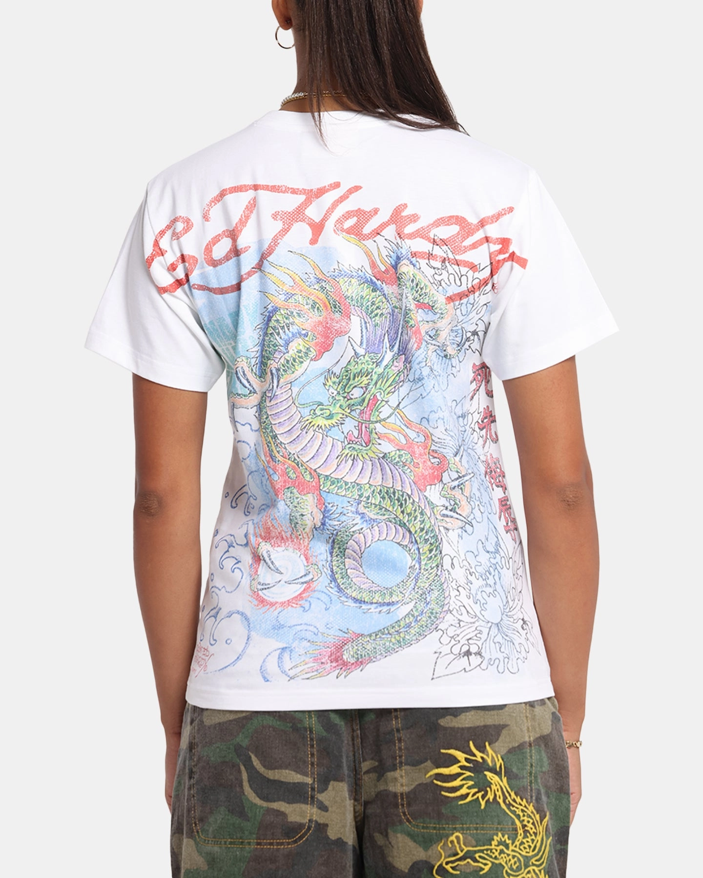 Ed Hardy Rising Dragon Vintage T-Shirt White Athletic Wear