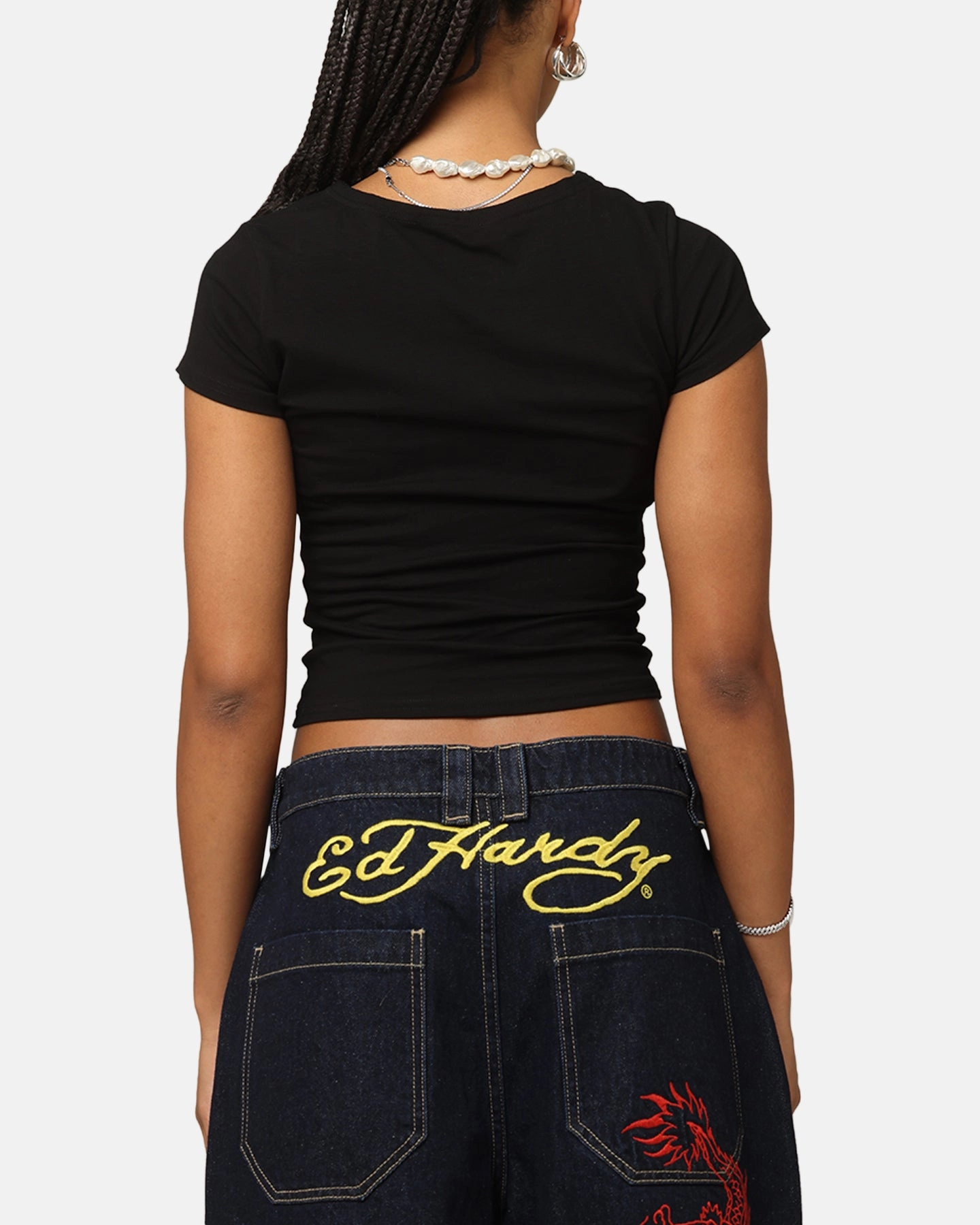 Ed Hardy Women's Tribal Baby T-Shirt Black Formal Blouse Snag Resistant Fabric