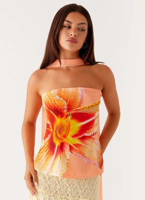 Blaise Scarf Top - Orange Floral MultipanelLayout FourWay Stretch